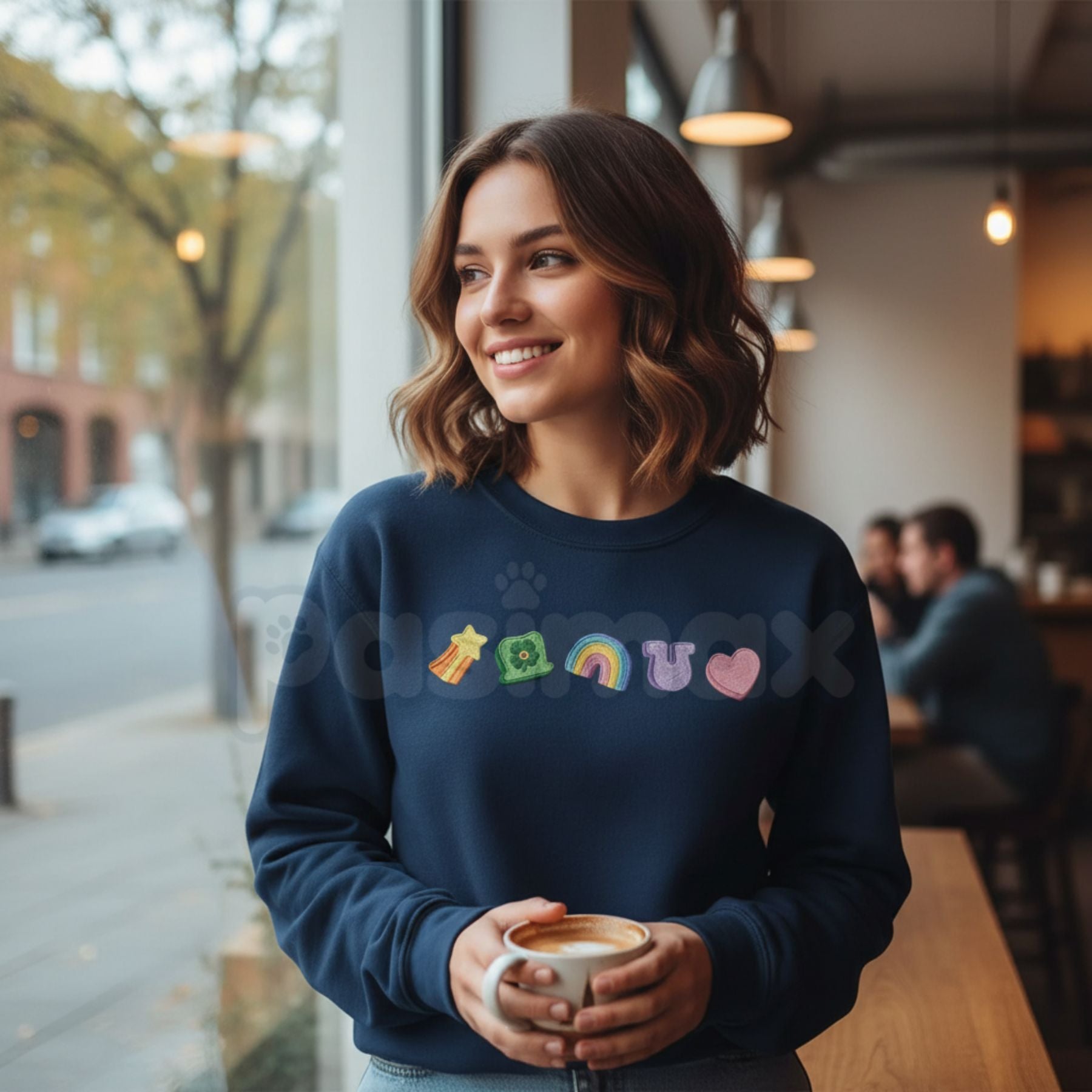 Embroidered Lucky Charm Sweatshirt – St. Patrick’s Day Shamrock & Rainbow Crewneck