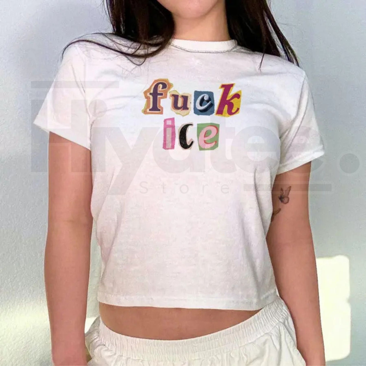 Anti ICE Magazine Letter Baby Tee – Protect Immigrants Y2K Crop