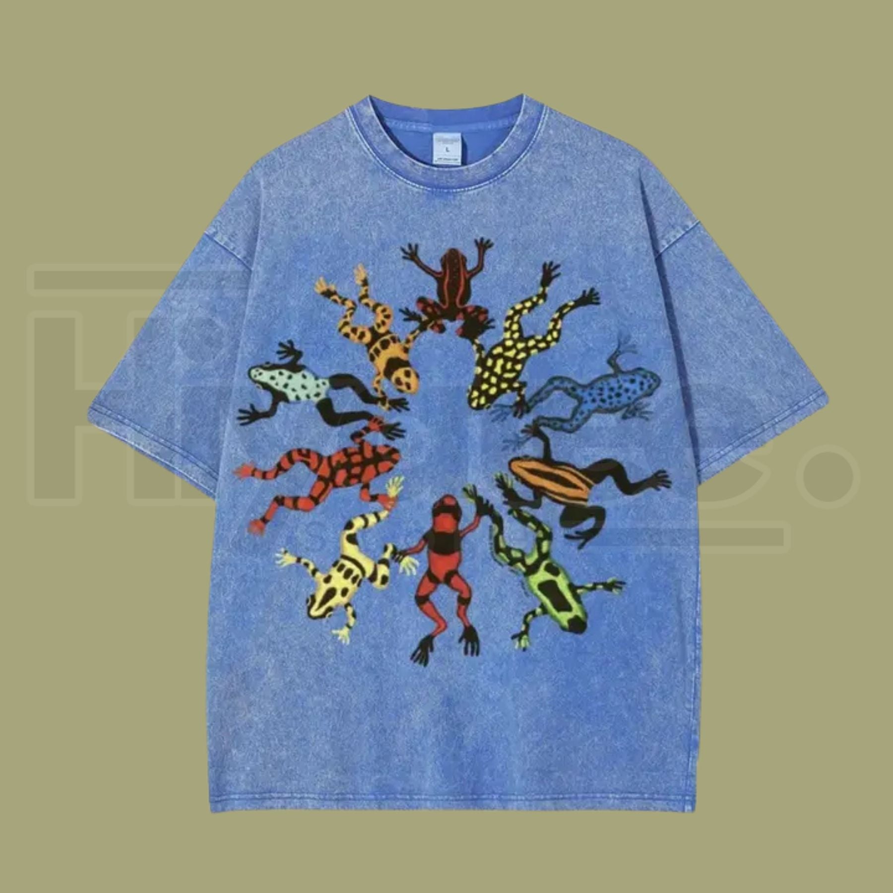 Dancing Frog Vintage Washed T-Shirt – Batik Cotton Oversized Funny Graphic Tee