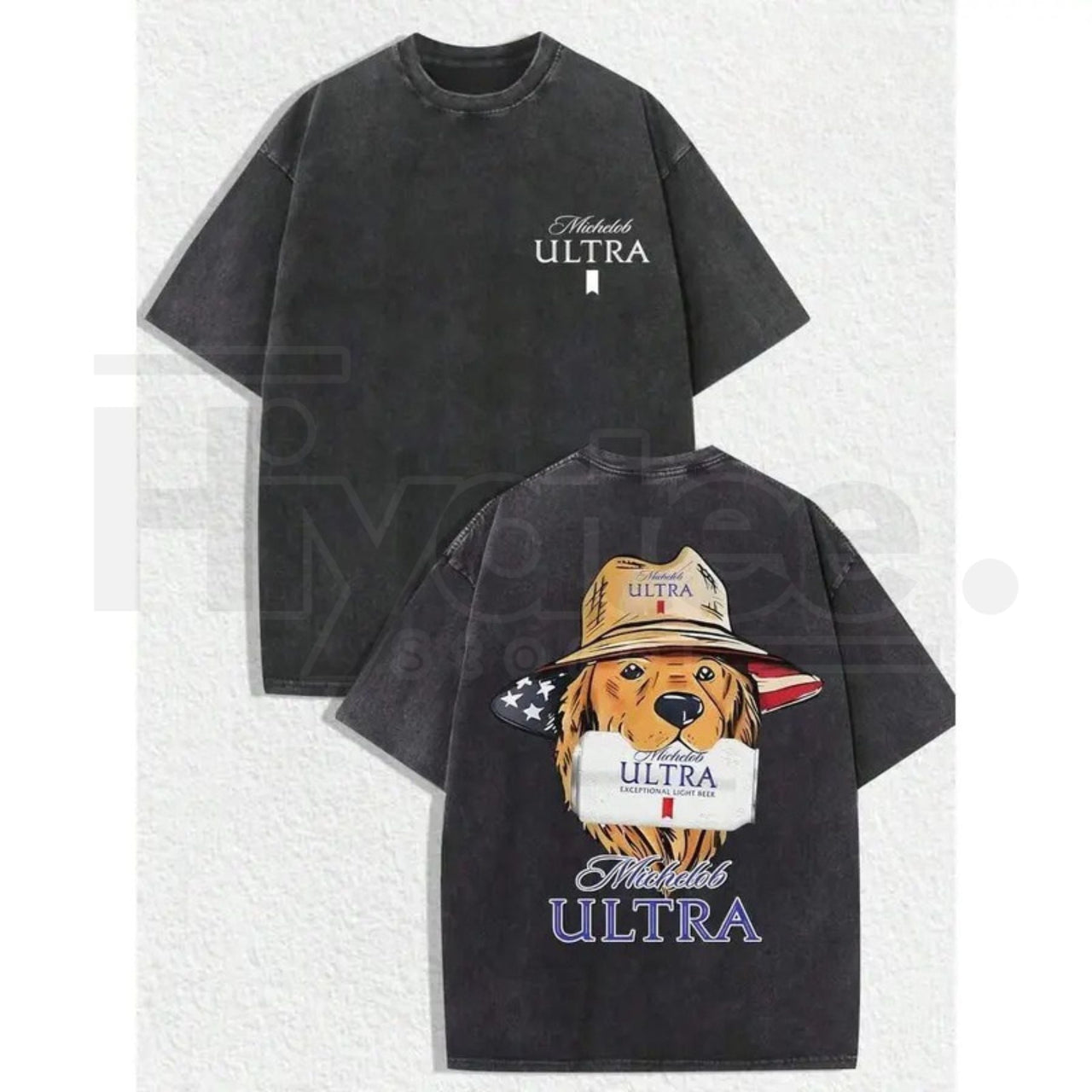 American Dog Flag Vintage Washed T-Shirt – Cotton Graphic Unisex Casual Tee