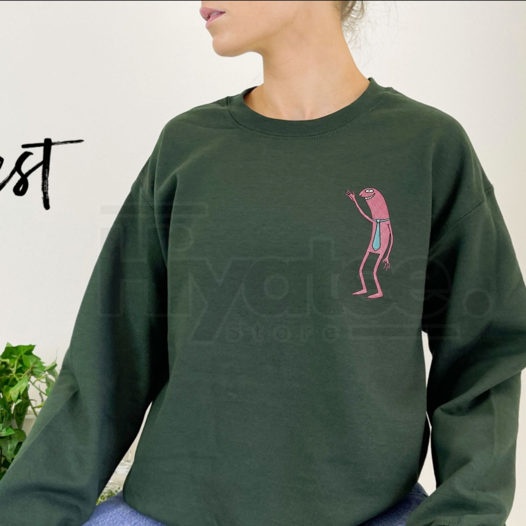 Smiling Friends Embroidered Sweatshirt – Minimalist Meme Character Crewneck, Funny Family Group Gift