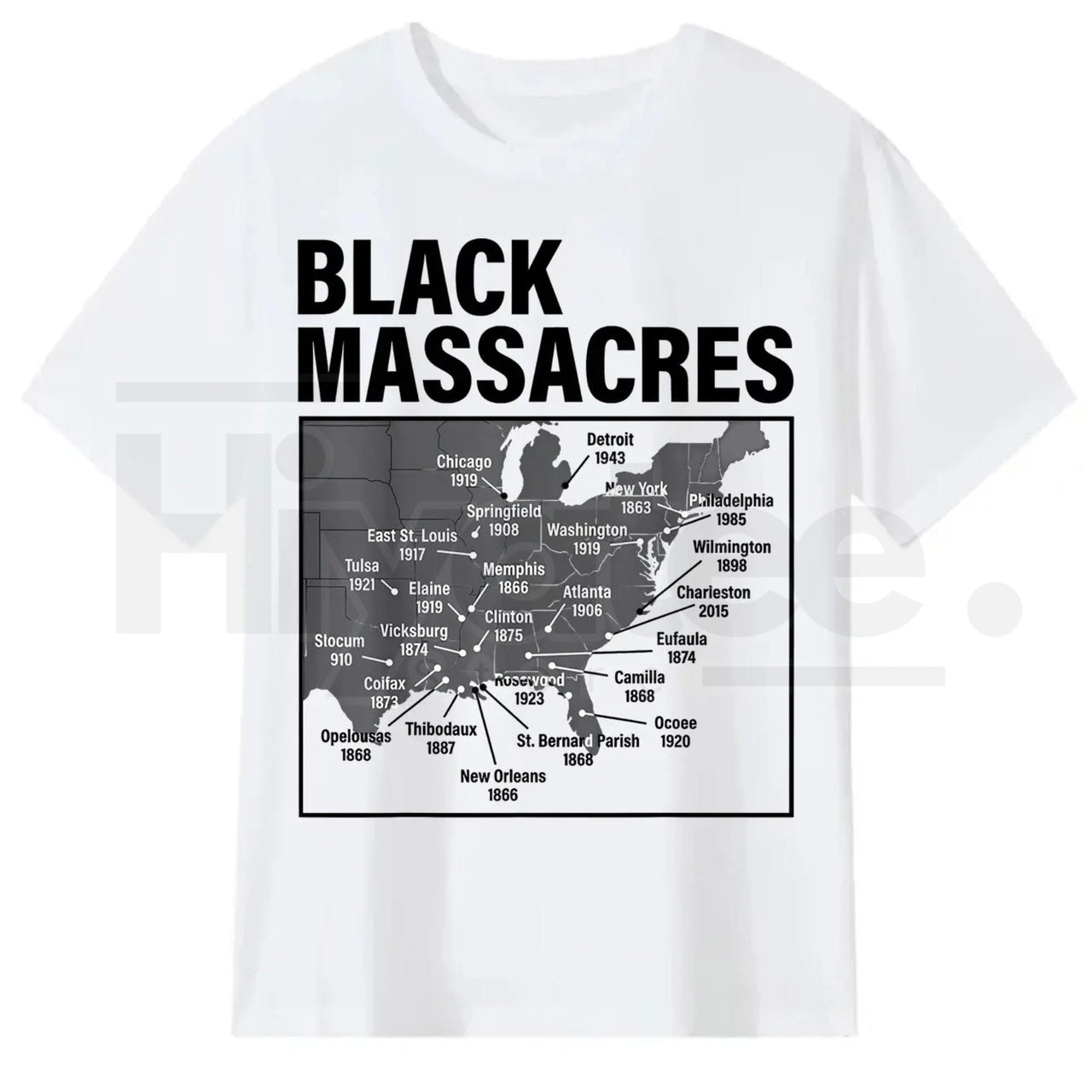 Black Massacres History Map T-Shirt – Afro-American Struggle Awareness Tee