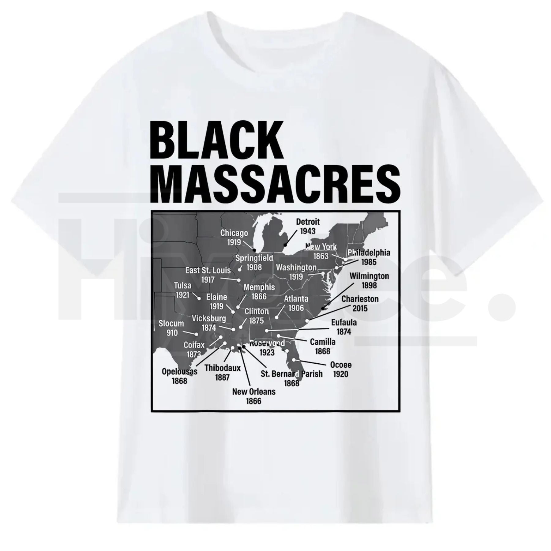 Black Massacres History Map T-Shirt – Afro-American Struggle Awareness Tee