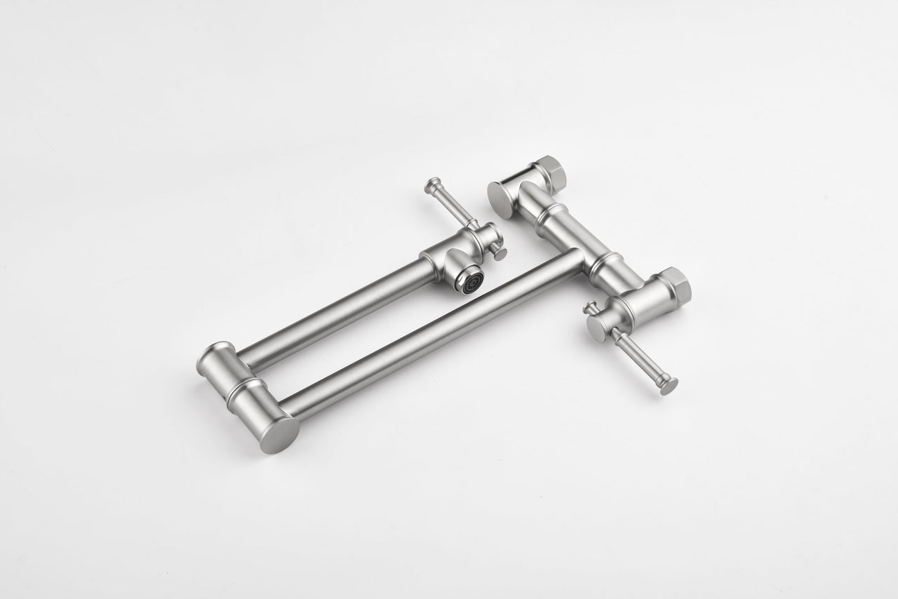 Wall mounted Pot Filler Faucet, Modern Brass Pot Filler Two-Attachment Wall Mount Folding Kitchen Pot Filler Swing Arm