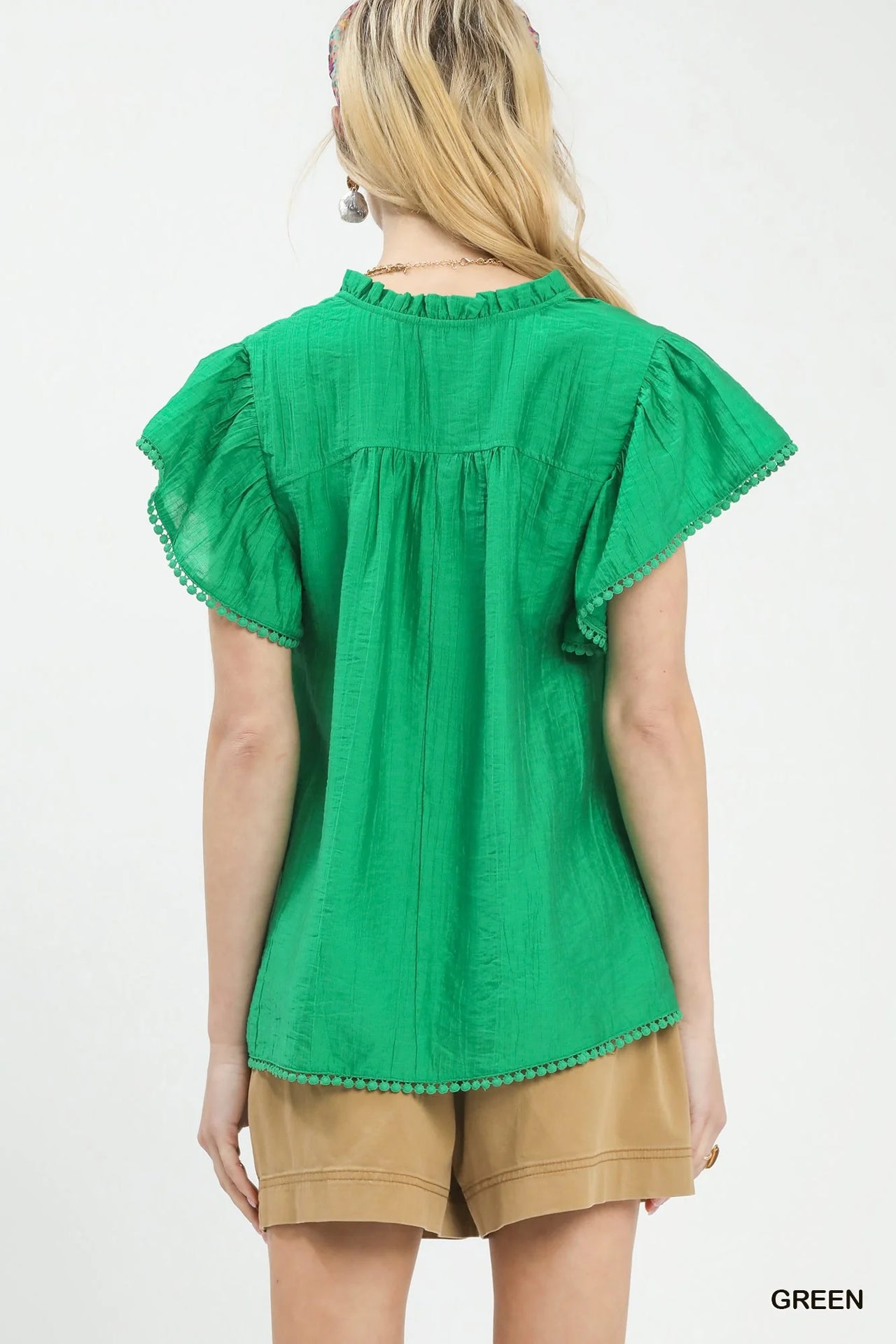 Umgee Flutter Sleeve Relaxed Top with Trim Detail