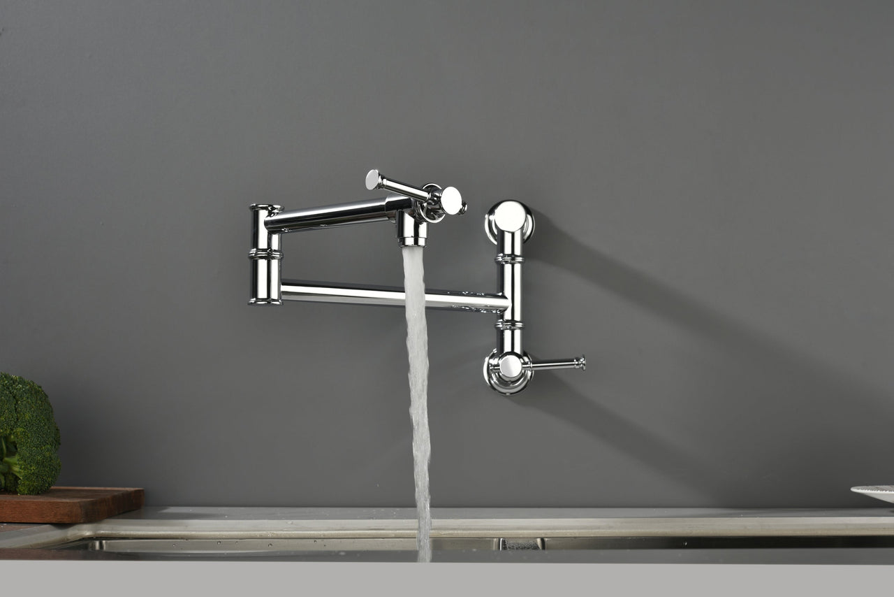 Wall mounted Pot Filler Faucet, Modern Brass Pot Filler Two-Attachment Wall Mount Folding Kitchen Pot Filler Swing Arm