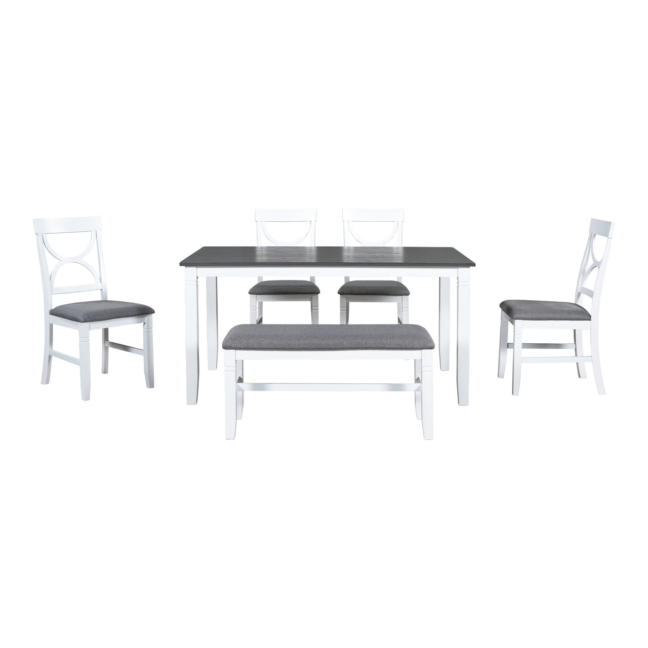 TOPMAX 6-Piece Wood Dining Table Set Kitchen Table Set with Upholstered Bench and 4 Dining Chairs, Farmhouse Style,Gray+White (old sku: SP000003AAK)