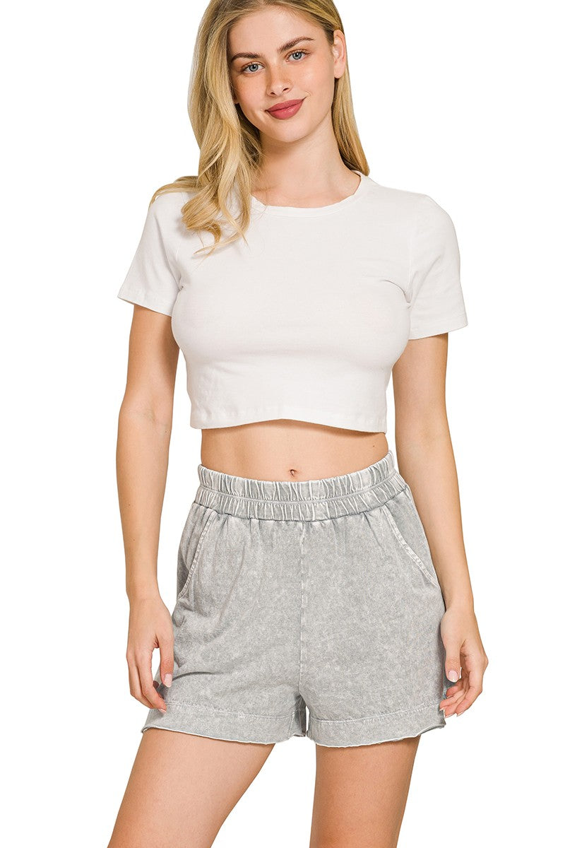 Zenana Halo Snow Washed Boxy Top & Shorts Set