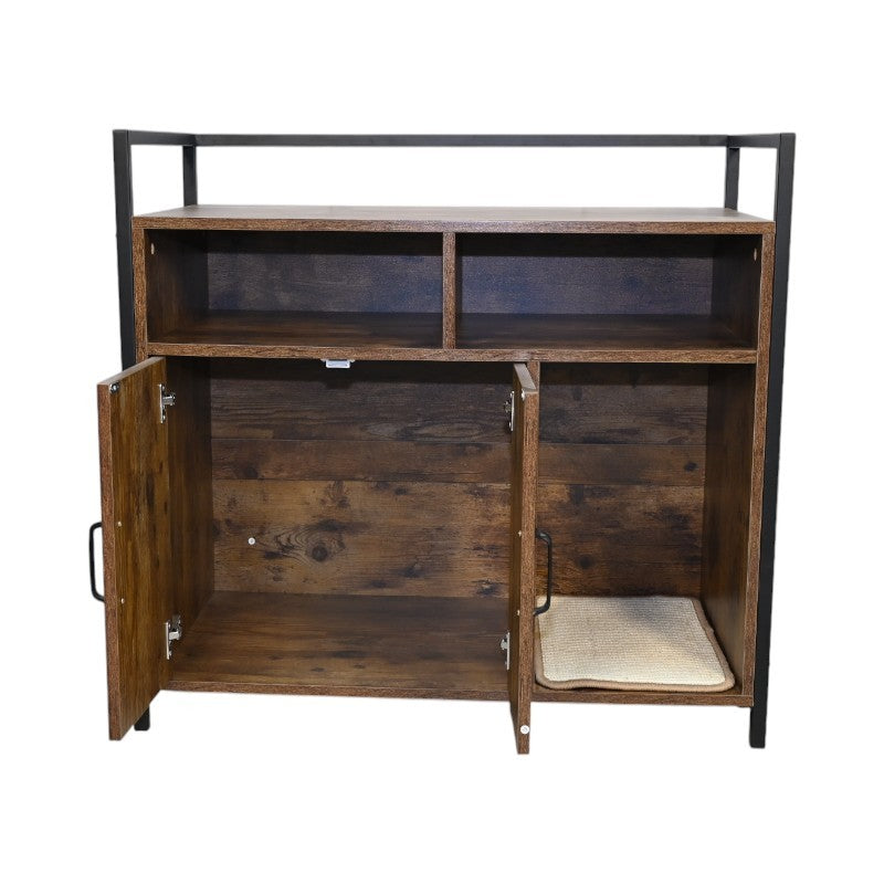 Rustic Brown Wooden Cat Litter Box Enclosure, Spacious Hidden Cat Litter Box with Scratching Mat Furniture for Bedroom, Bathroom, Living Room-31.9'x17.7'x31.4', 61 lbs