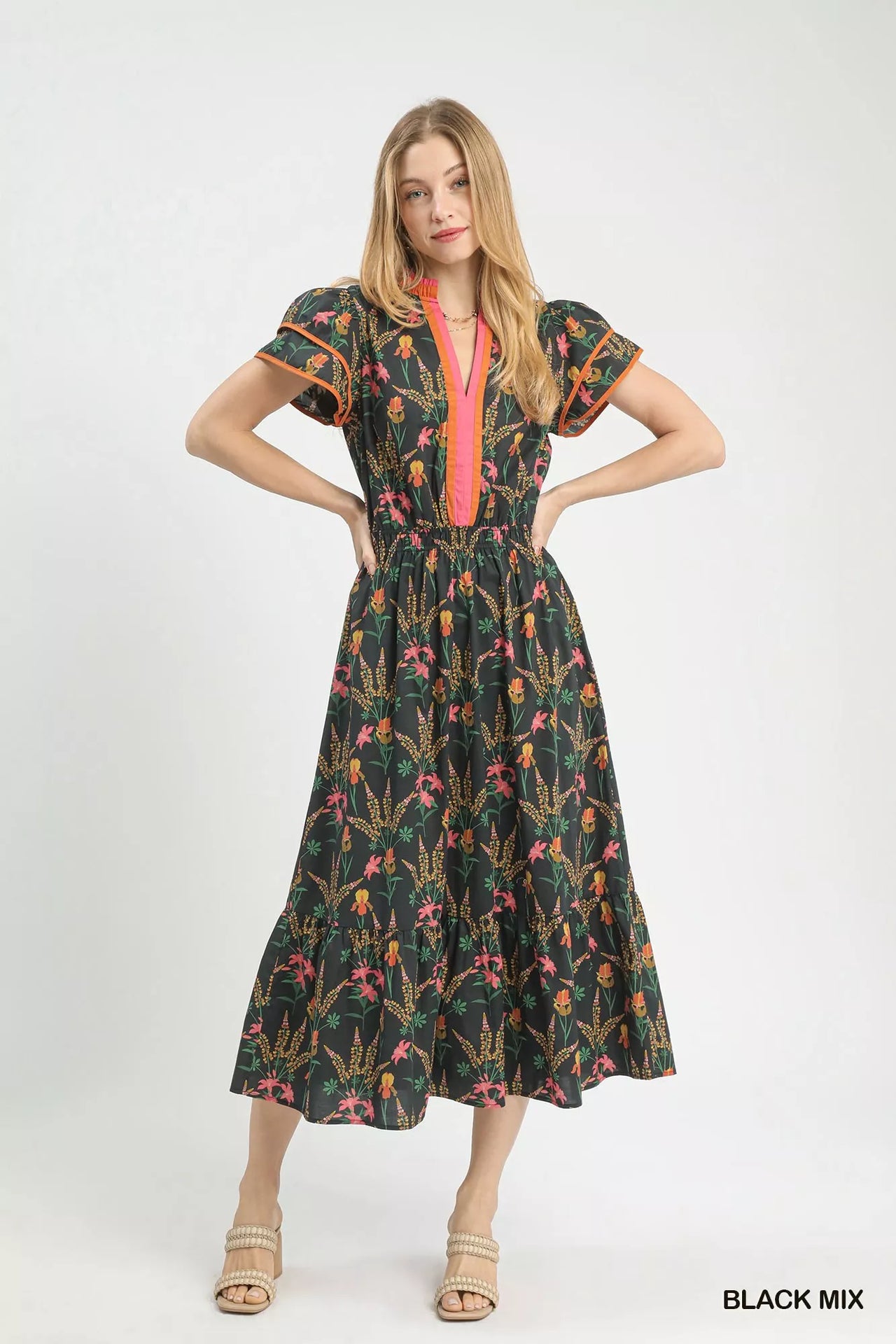 Umgee Mix Floral Midi Dress