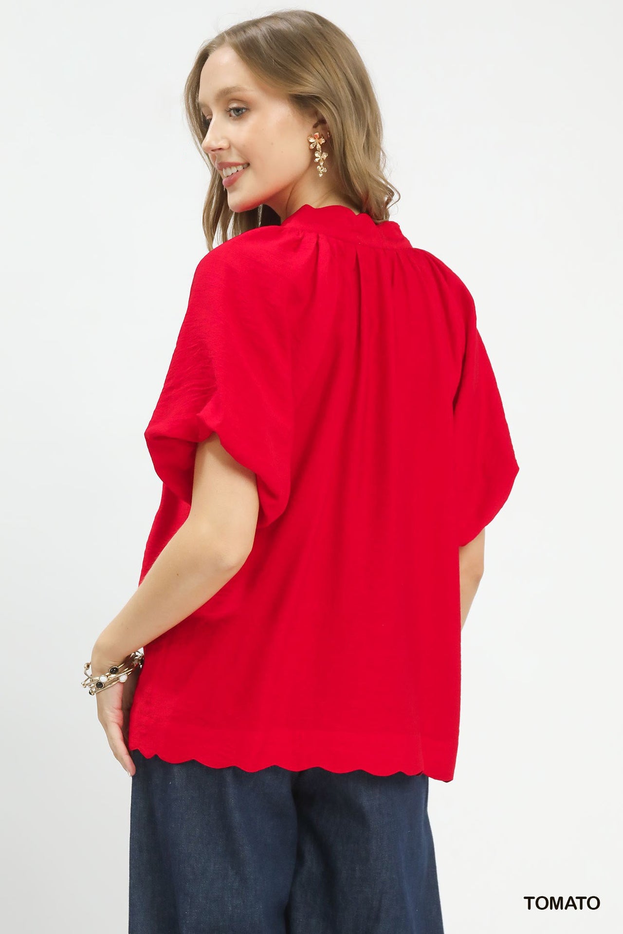 Umgee Floral Embroidered Hem Blouse