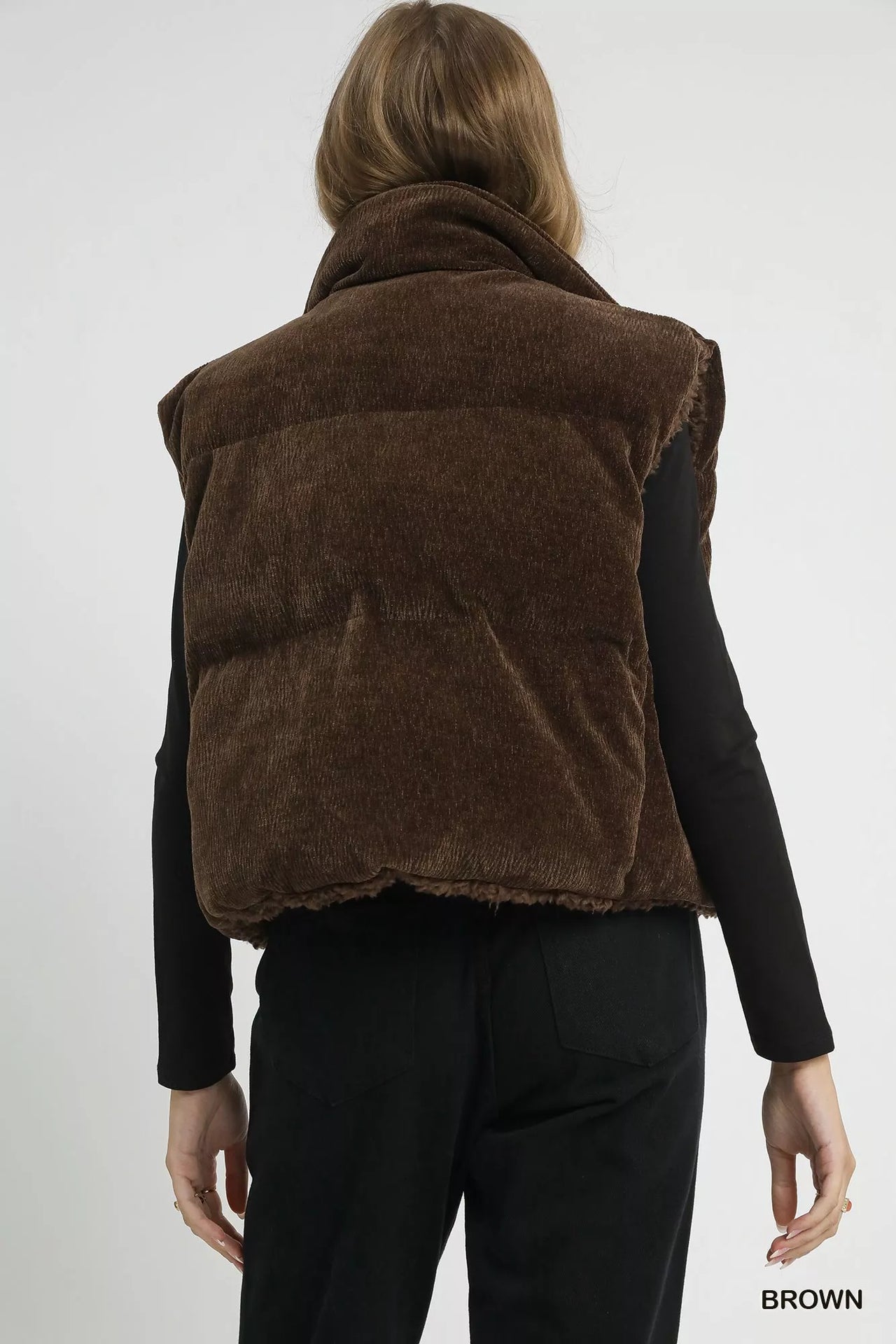 Umgee Sherpa-Lined Zip Vest with Drawstring Hem