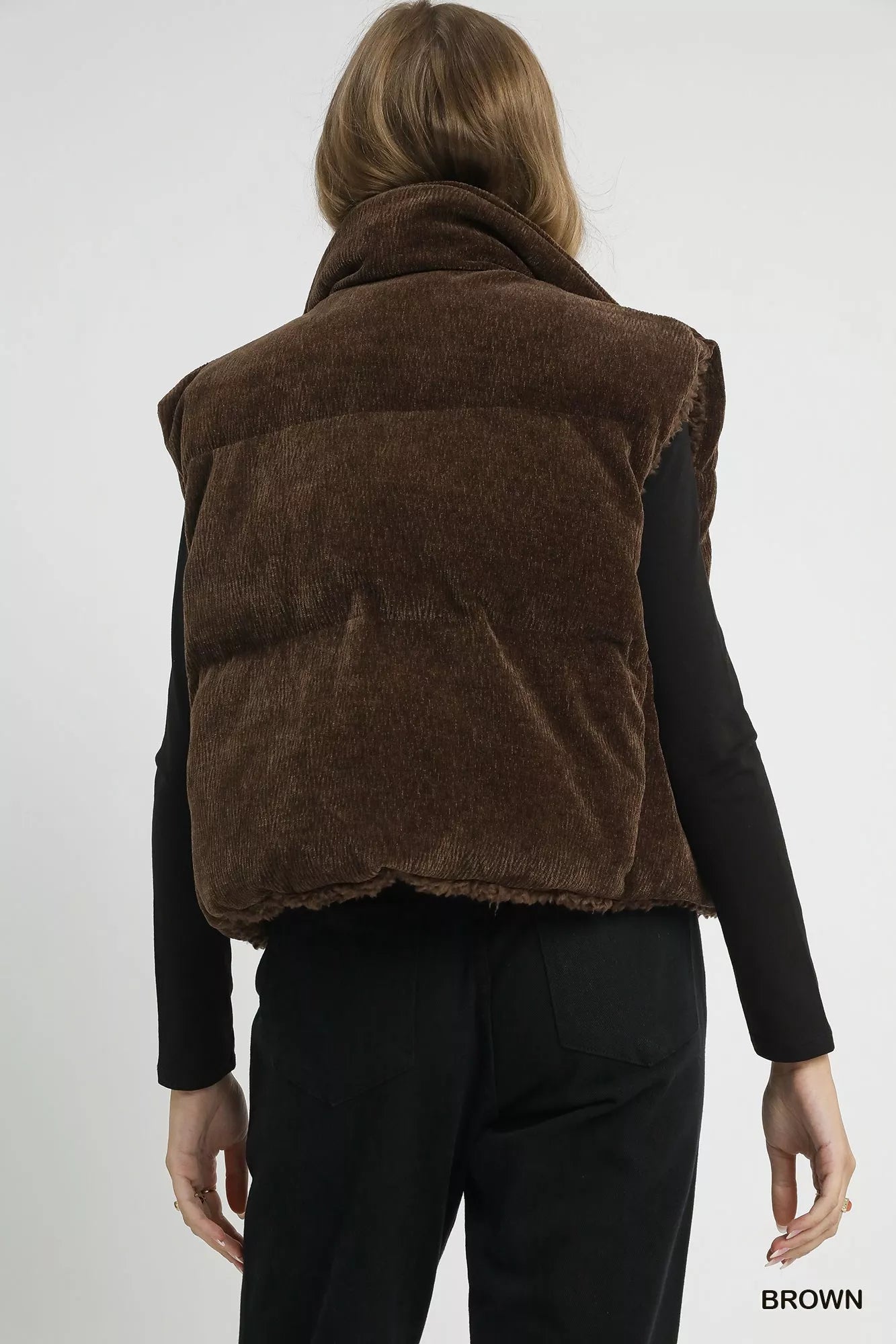 Umgee Sherpa-Lined Zip Vest with Drawstring Hem