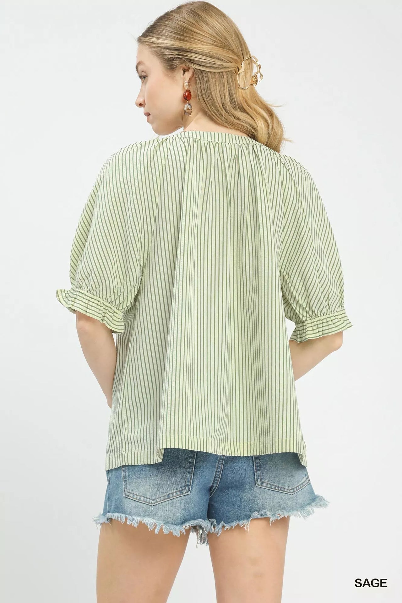 Umgee Stripe V-Neck Blouse