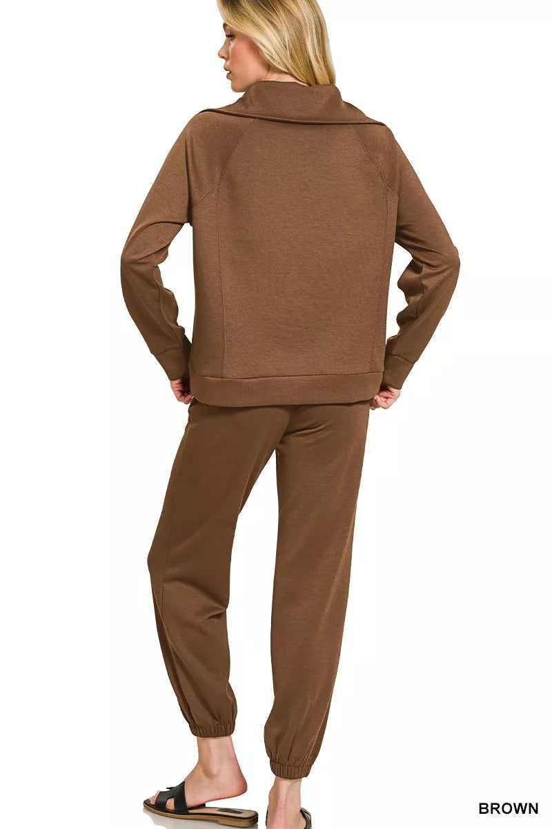 Zenana Scuba Half Zip Sweatshirts and Joggers Set