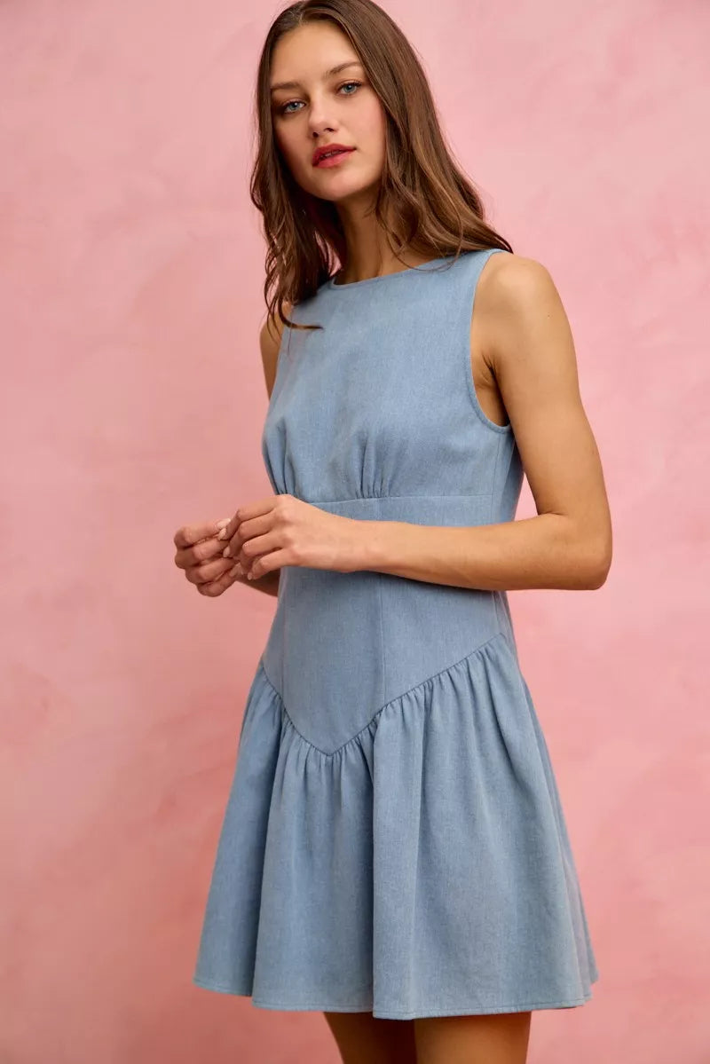 SO ME Fit And Flare Sleeveless Denim Mini Dress