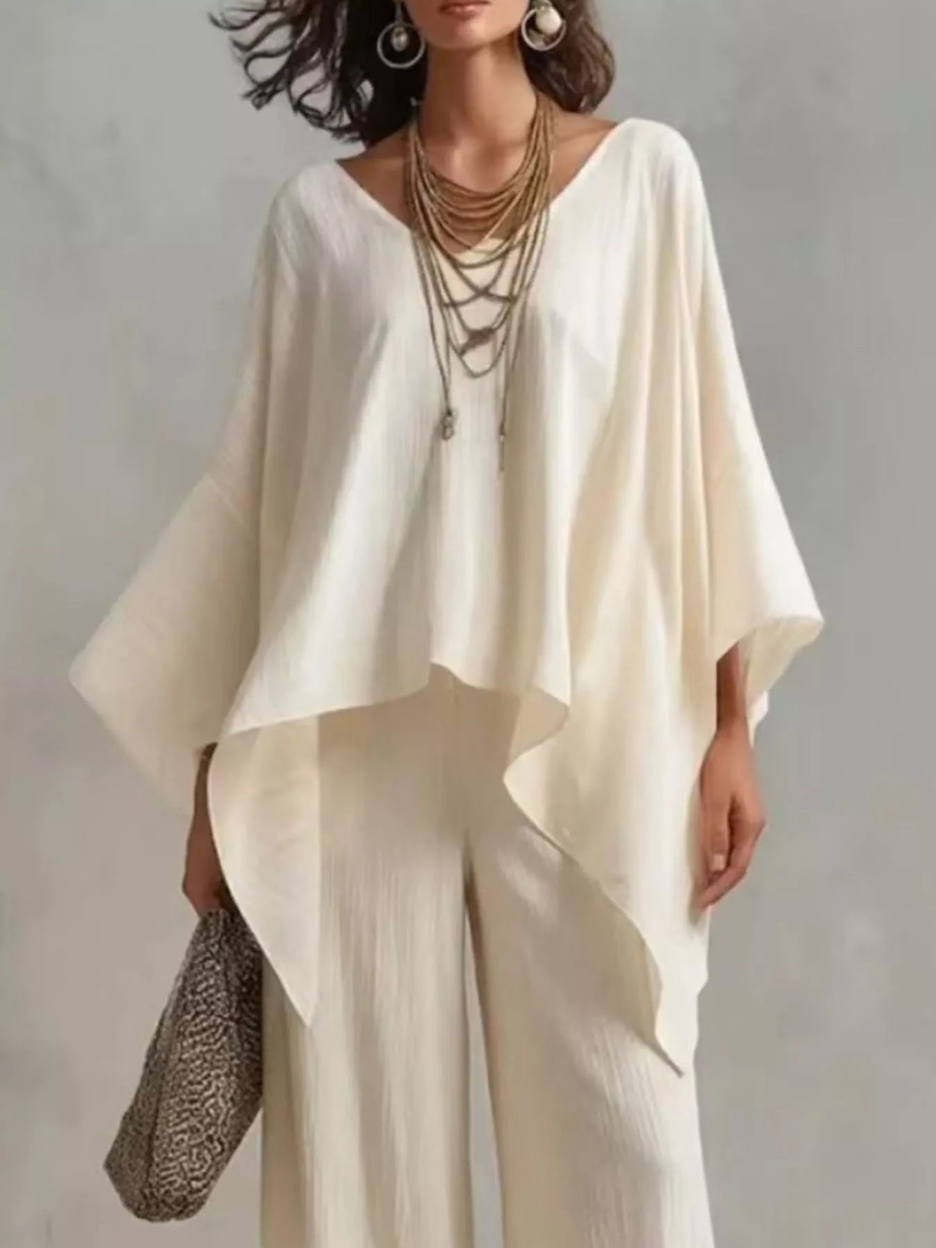 Full Size V-Neck Top and Pants Set Plus Size