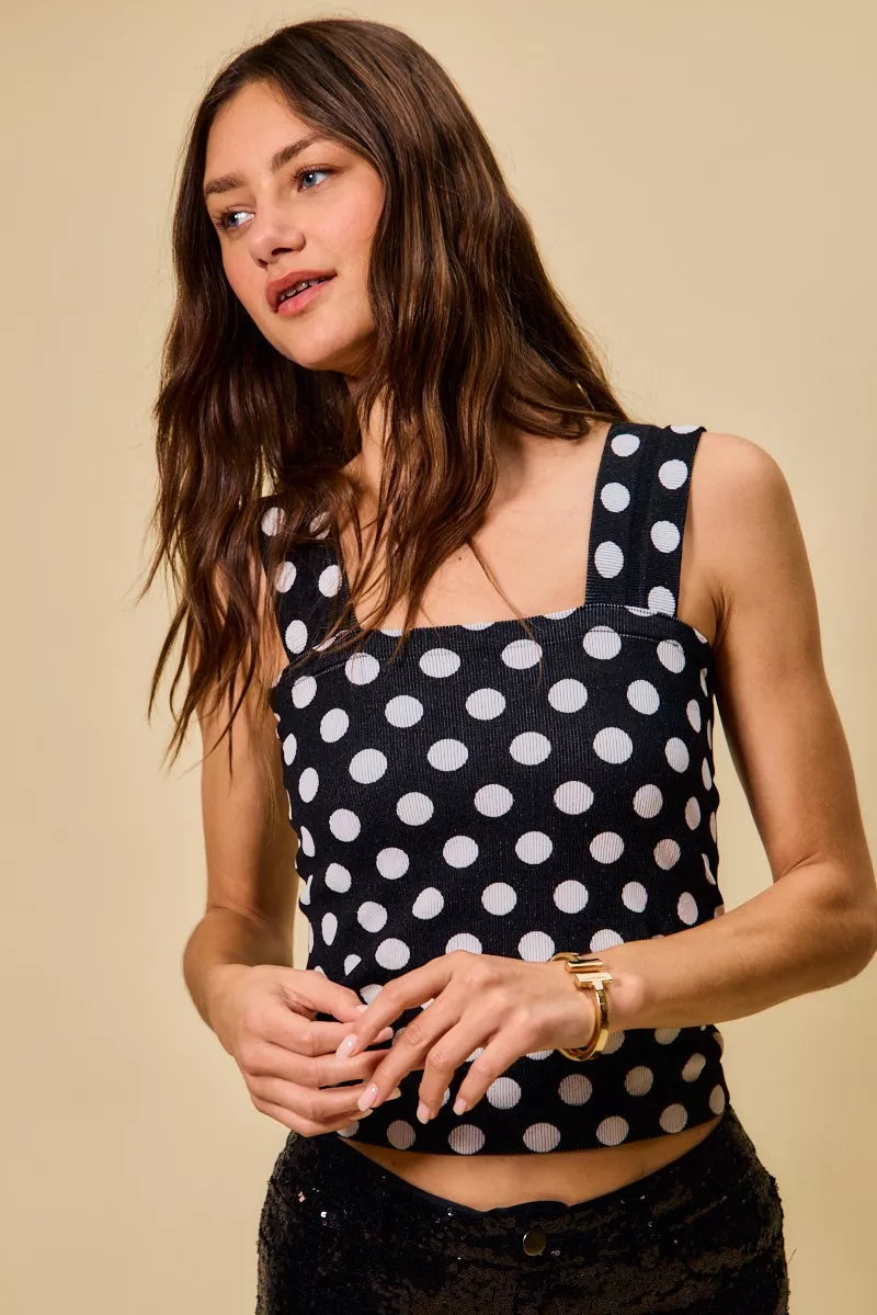 SO ME Polka Dot Knit Crop Seamless Casual Tank