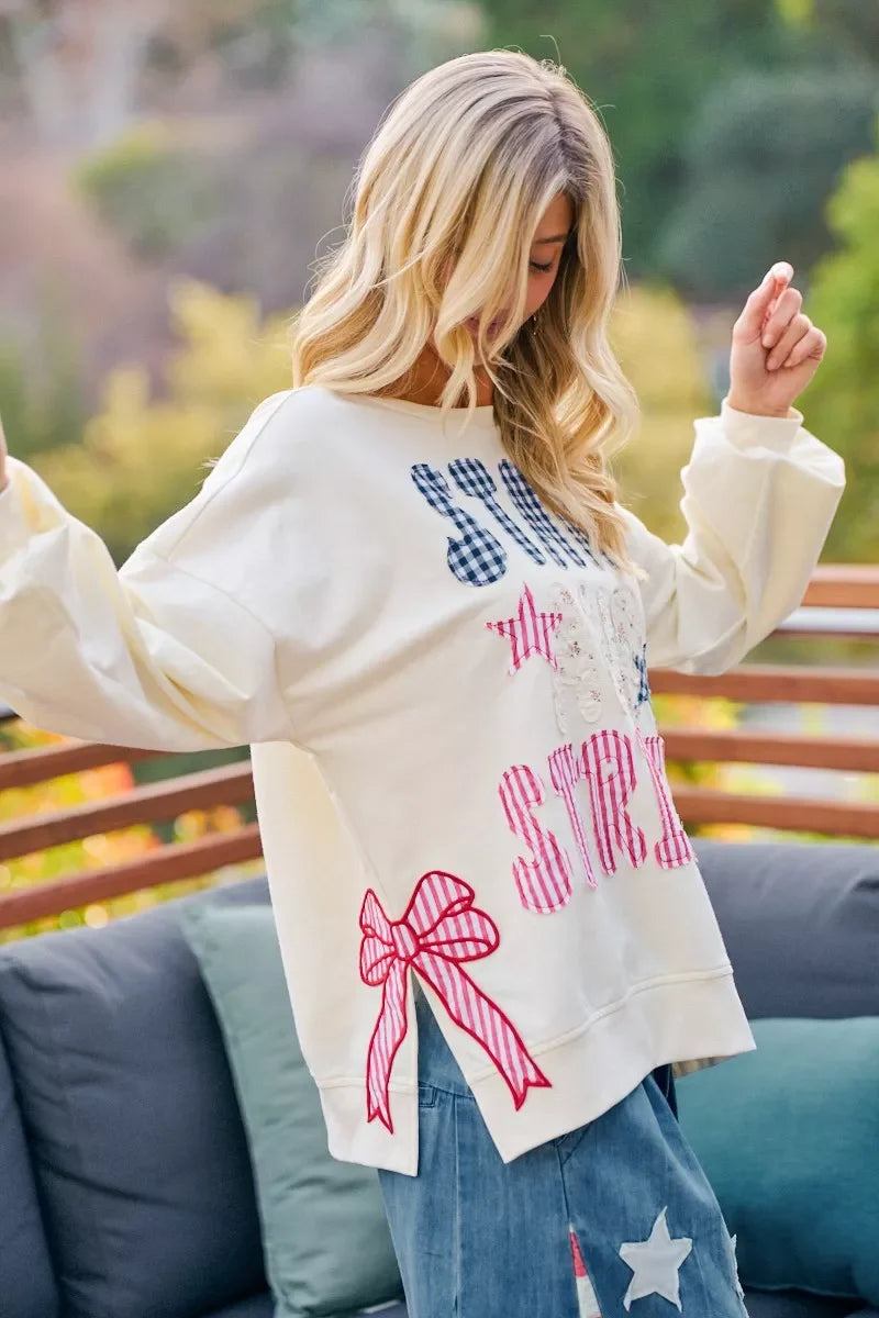 BiBi 4th Of July Stars And Stripes Patches Sweatshirt