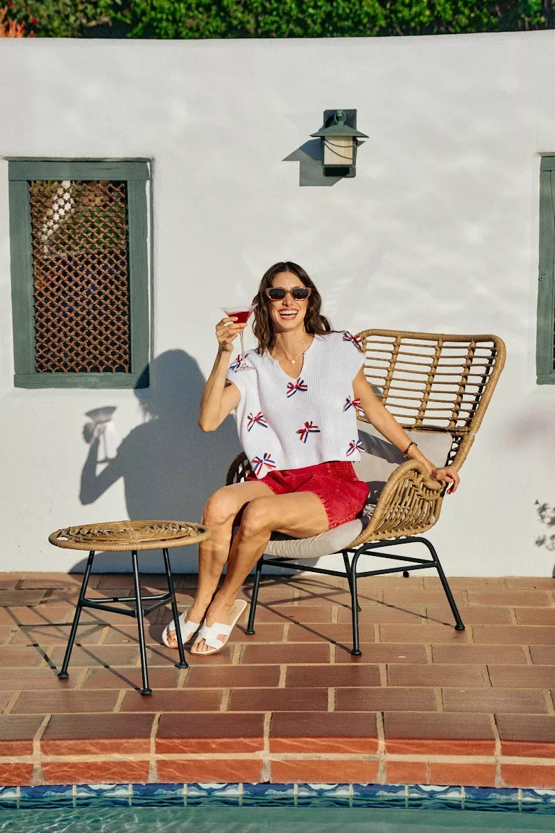 SO ME 4th Of July Ribbon Trimmed Dolman Sweater Top