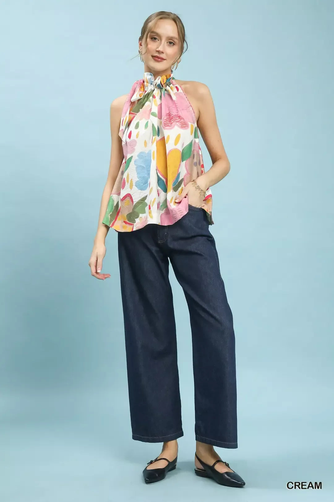 Umgee Multi-Color Floral Halter Neck Boho Top