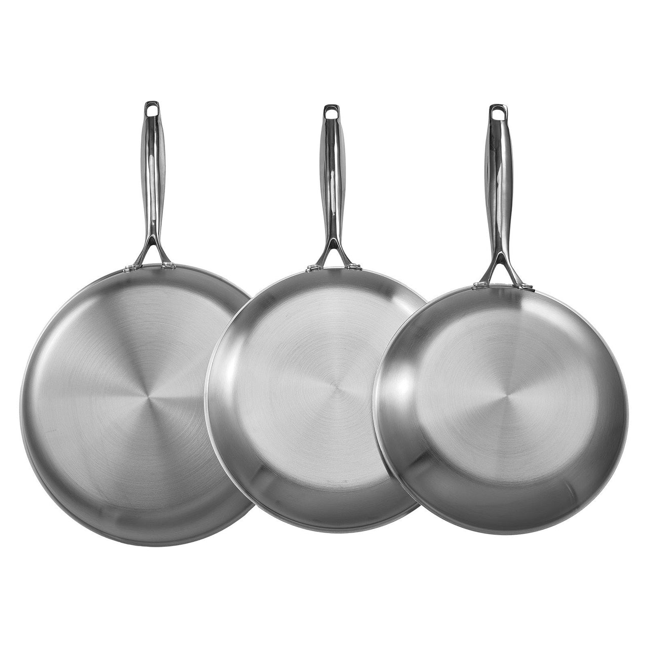 Triply Stainless Steel Frying Pan 3 Pcs Skillet 8 10 12 in for Dishwasher Silver