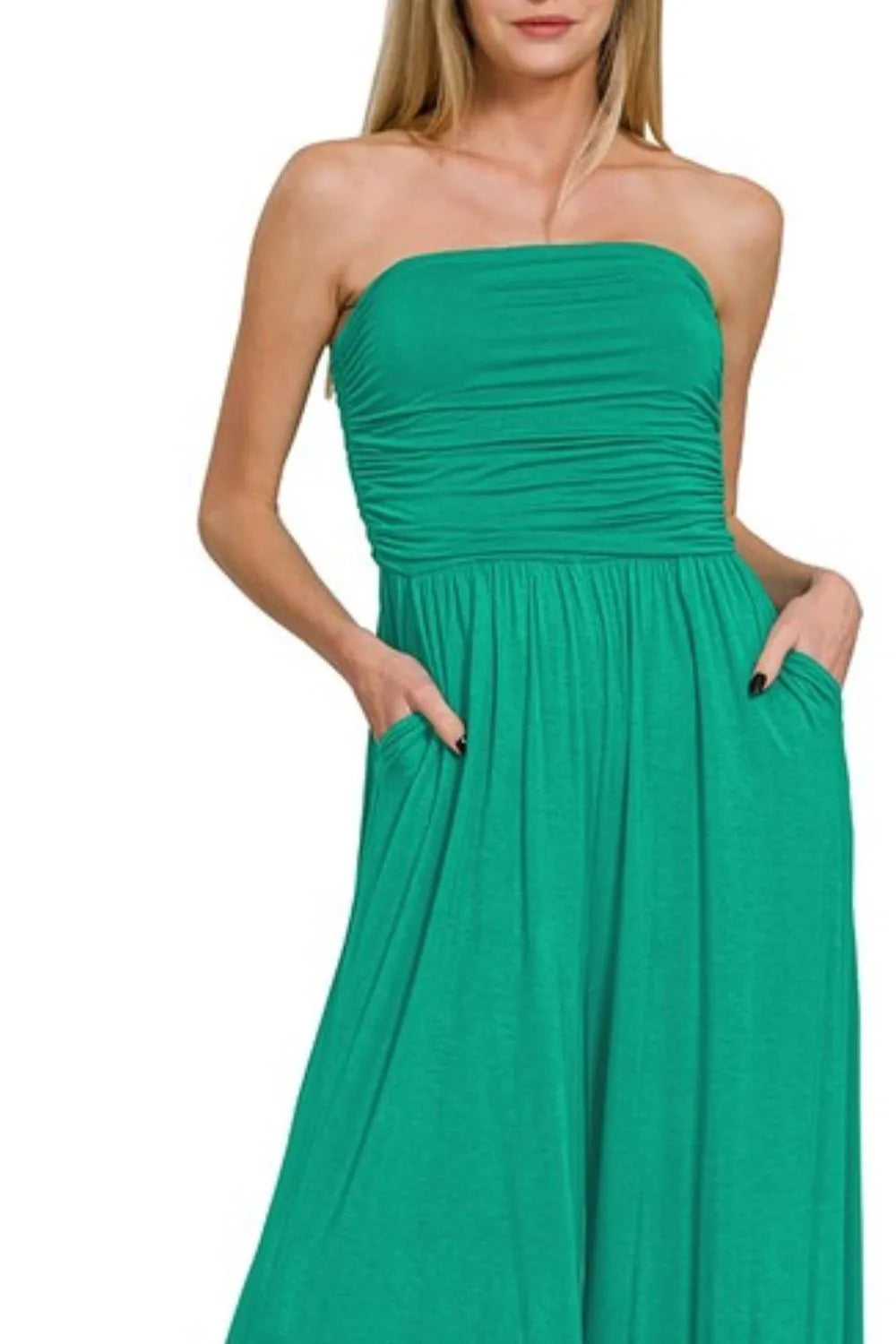 Zenana Double Layered Strapless Tube Top Jumpsuit