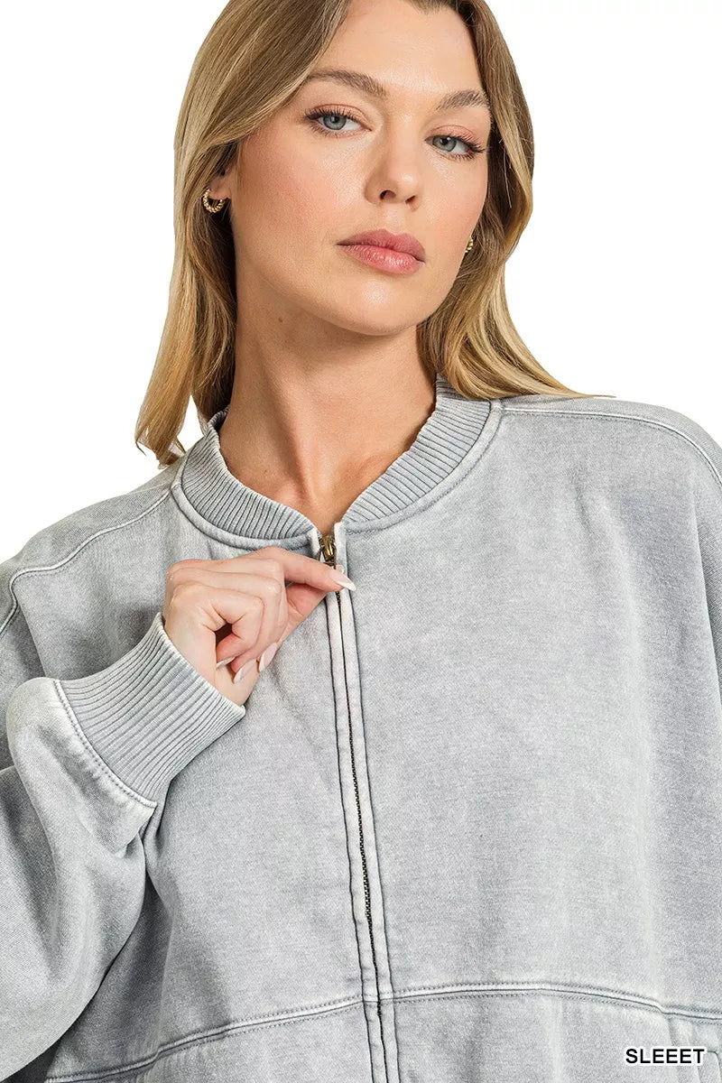 Zenana Acid Washed Fleece Jacket
