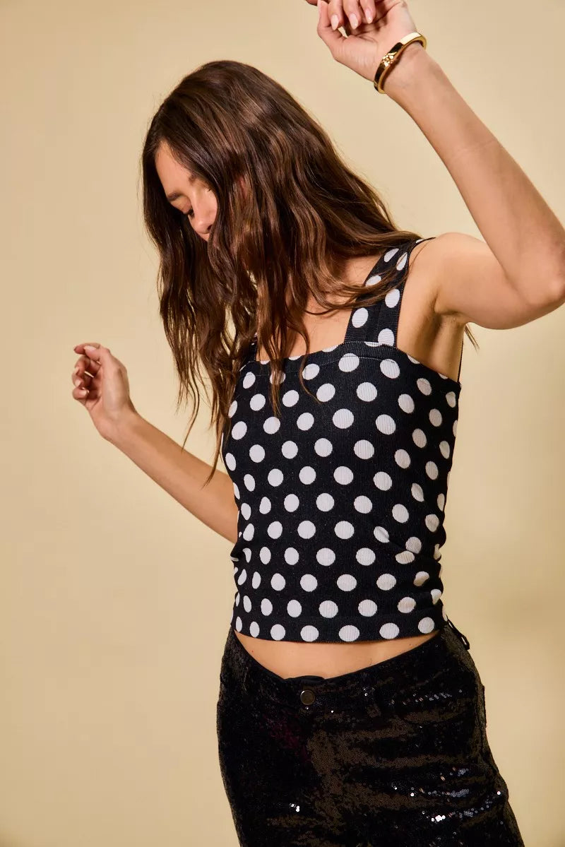 SO ME Polka Dot Knit Crop Seamless Casual Tank