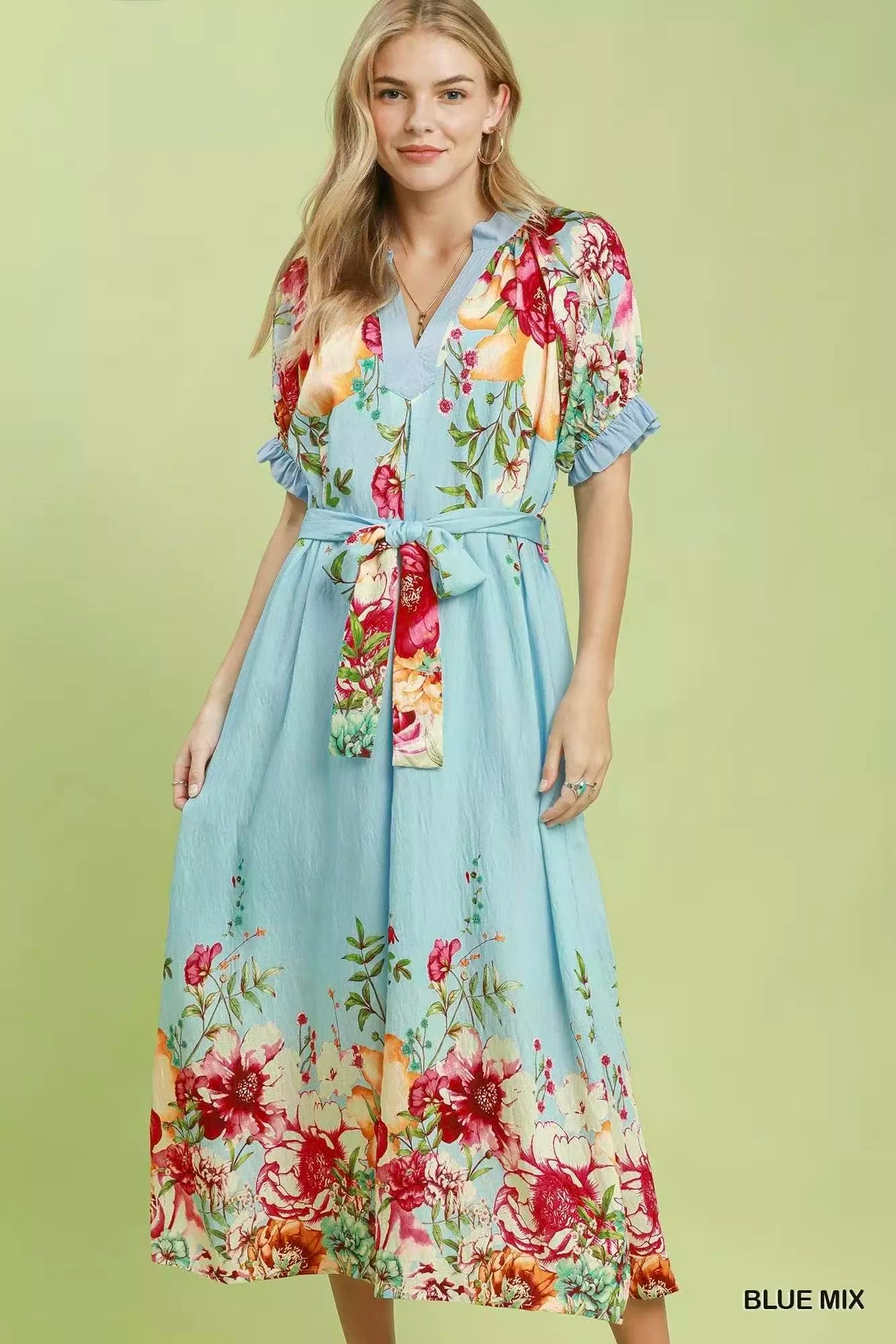 Umgee Mix Floral Border Print Midi Dress
