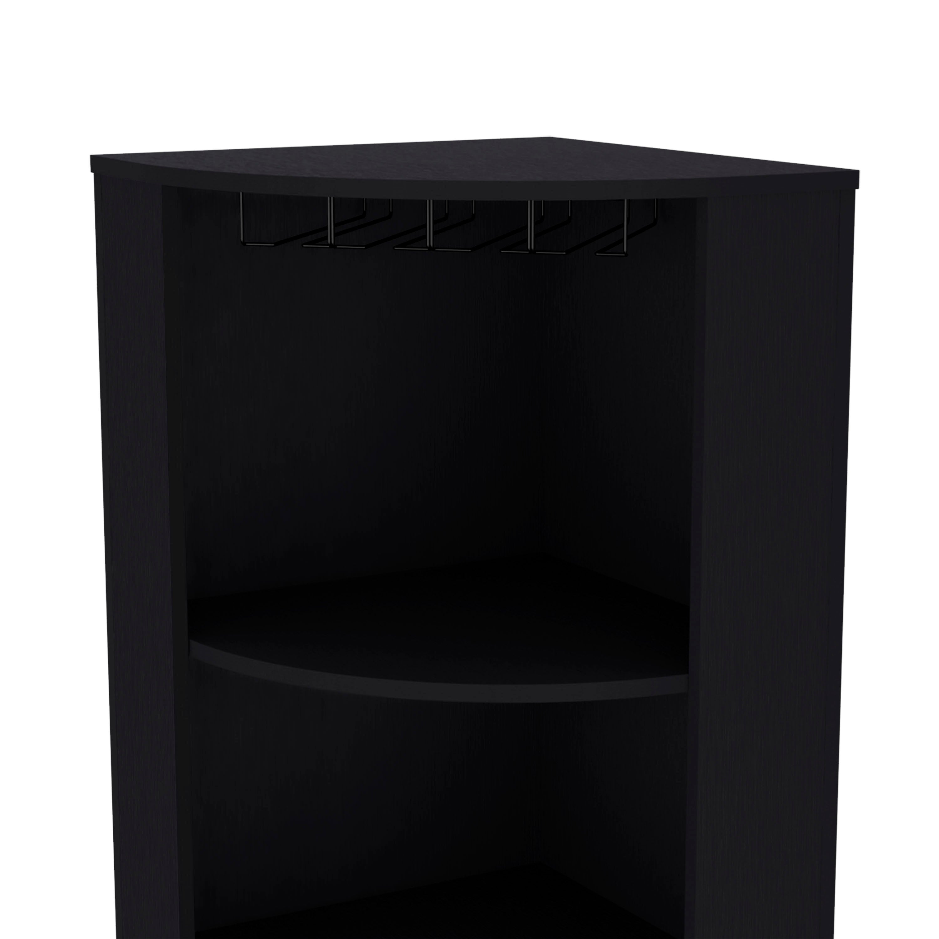 FM FURNITURE Clifton Corner Bar Cabinet, with 5 shelves,Cup Hanger and Eight Built-in Wine Rack, Black