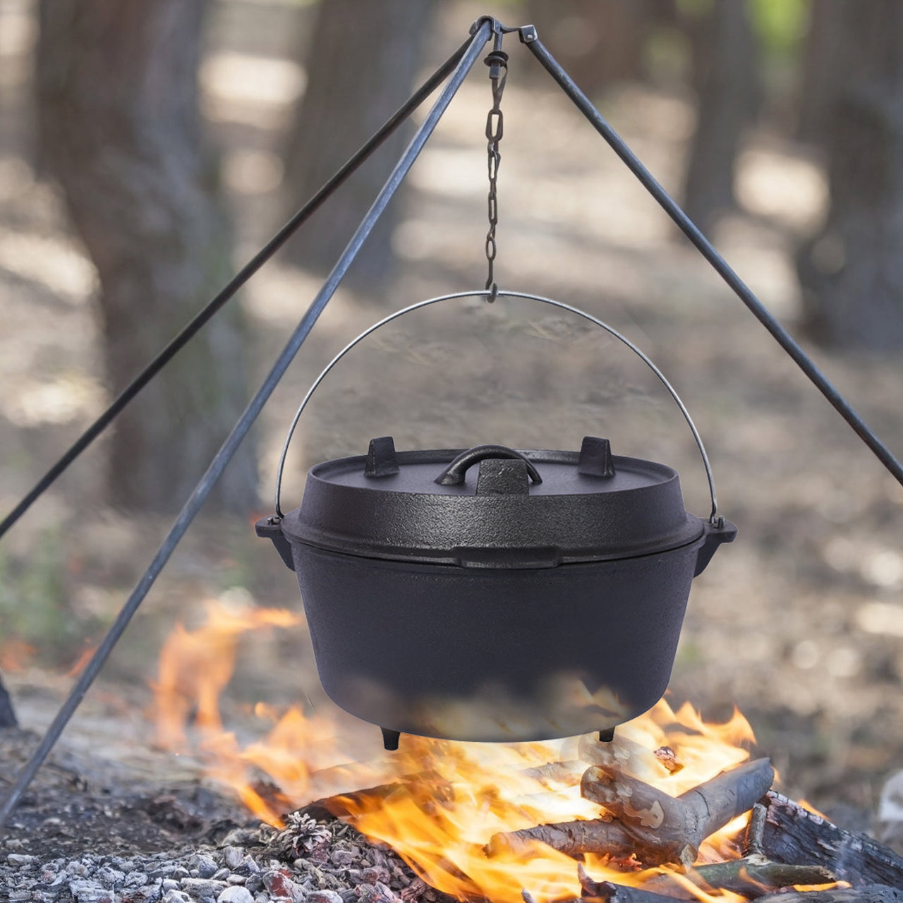 pre-Seasoned Cast Iron Dutch Oven With Skillet Lid, Outdoor Camping Deep Pot for Camping Fireplace Cooking BBQ Baking Campfire, Leg Base, 4.5 Quart