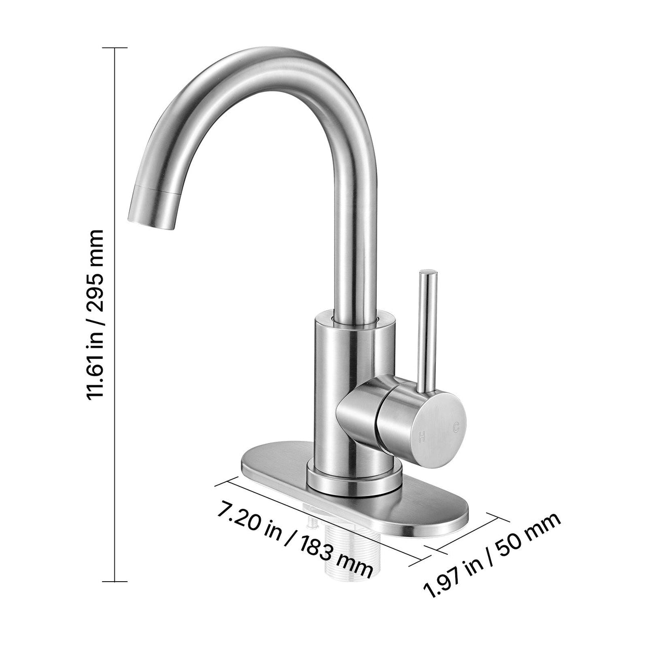 Single Handle Sink Faucet, Kitchen Faucet Brushed Nickel Single Handle, Kitchen Water Faucets with Anti-Splash Aerator, Suitable for Bathroom, RV, Bar Sink, Public Restroom, High Arc Spout