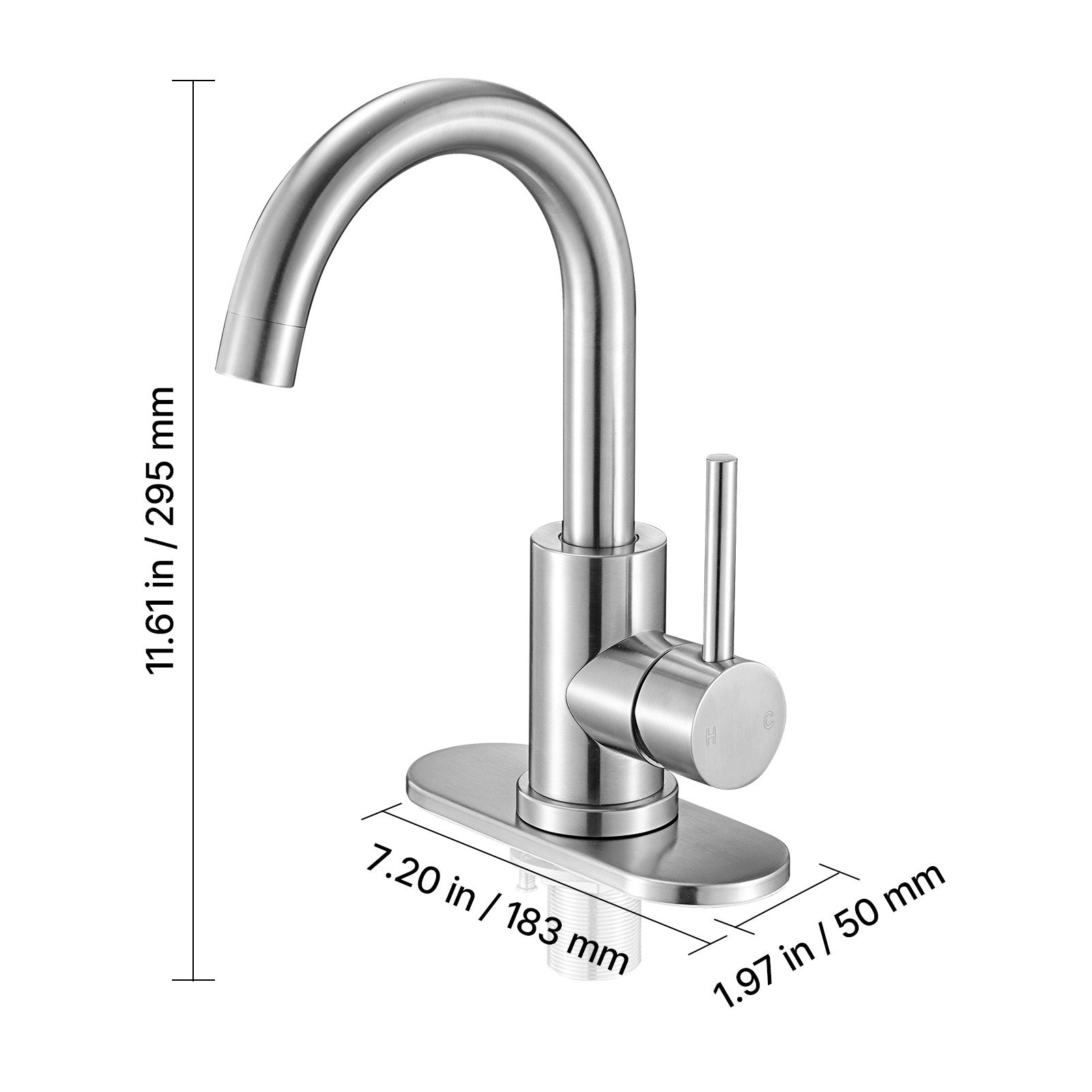 Single Handle Sink Faucet, Kitchen Faucet Brushed Nickel Single Handle, Kitchen Water Faucets with Anti-Splash Aerator, Suitable for Bathroom, RV, Bar Sink, Public Restroom, High Arc Spout