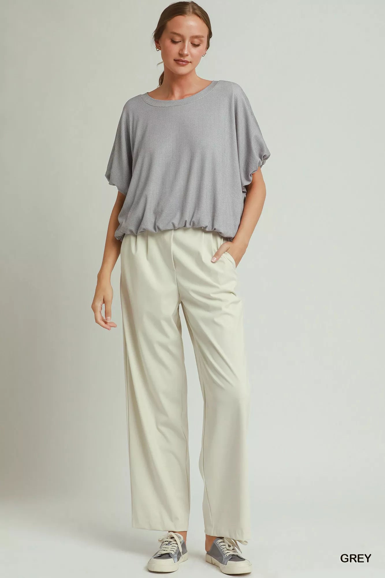 Umgee Mini Texture Checkered Bubble Hem Top