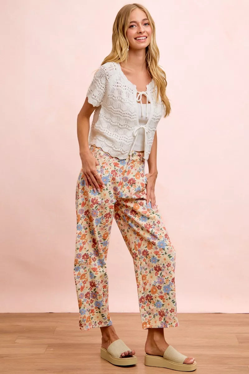 BiBi Washed Floral Printed Twill Barrel Pants
