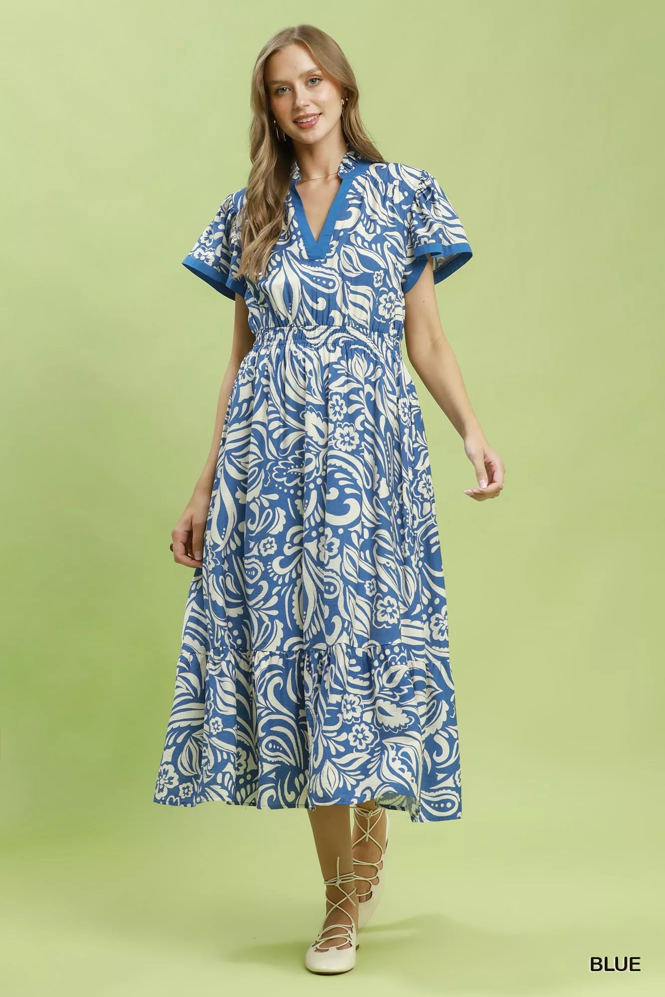 Umgee Paisley Print Midi Dress with Side Pockets