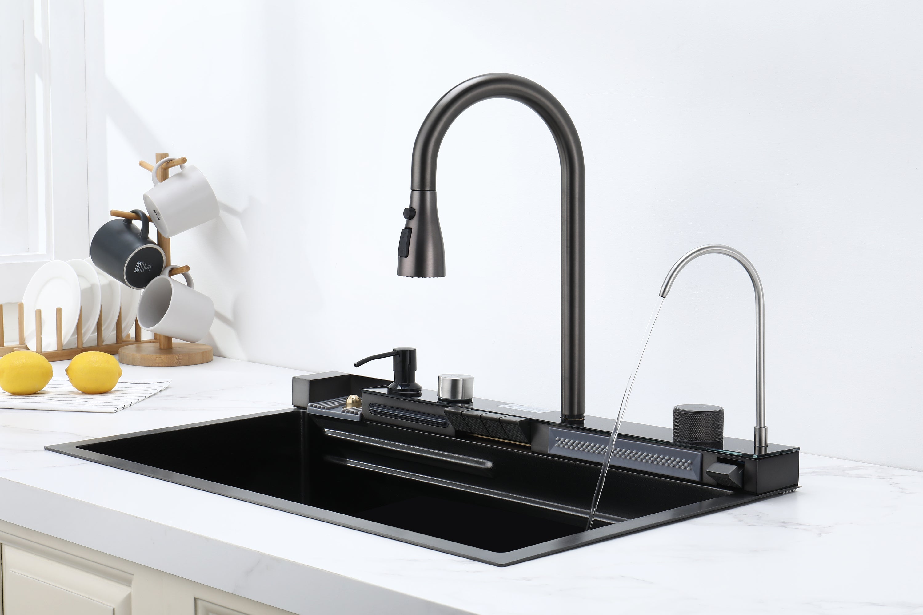 Pull-out Facuet Single Bowl Sink Kitchen Vegetable Sink 304 Whale Waterfall Sink Stainless Steel Dish Sink Vegetable Sink Household Vegetable Washing Basin