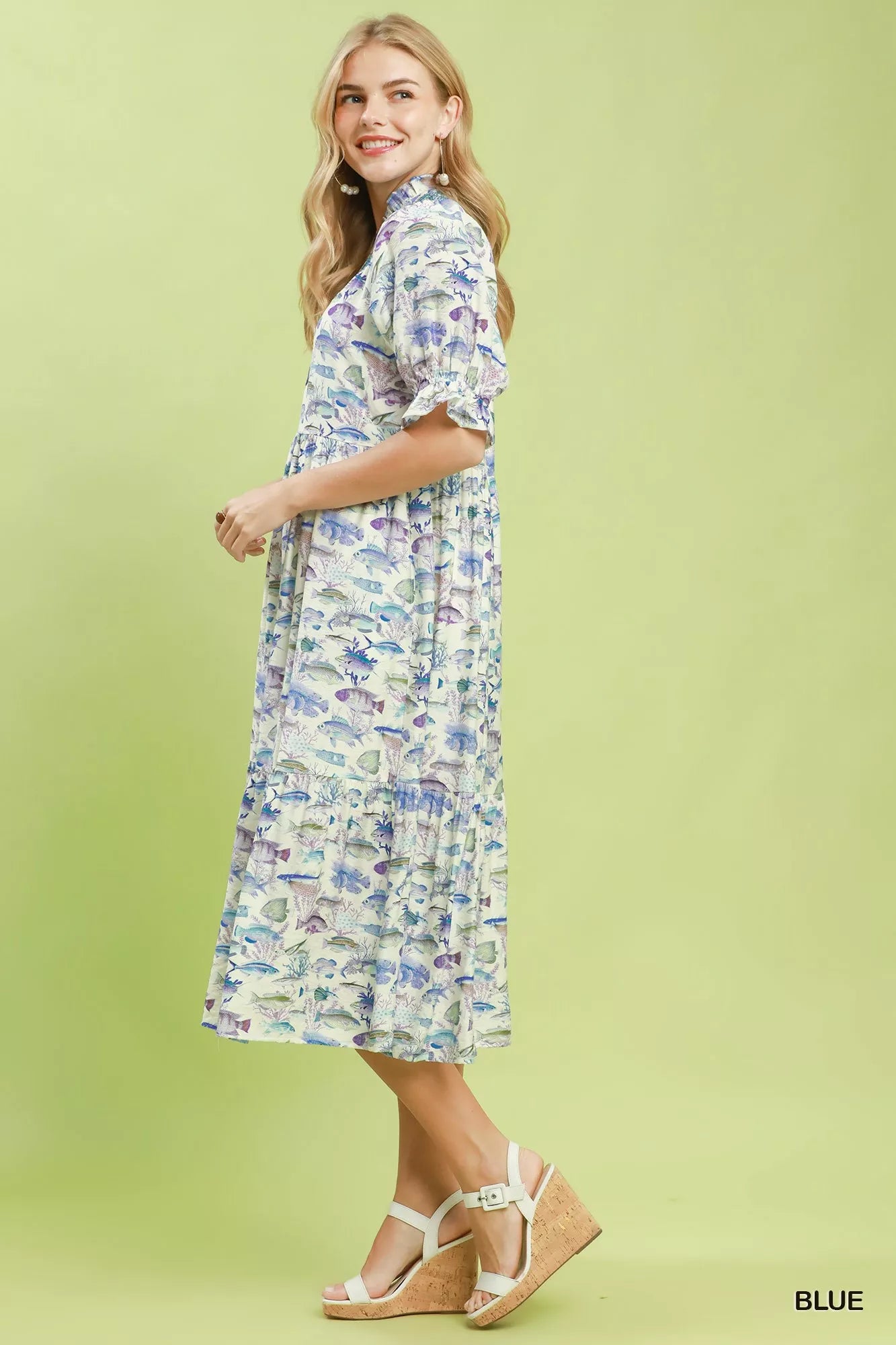 Umgee Print Tiered Midi Dress