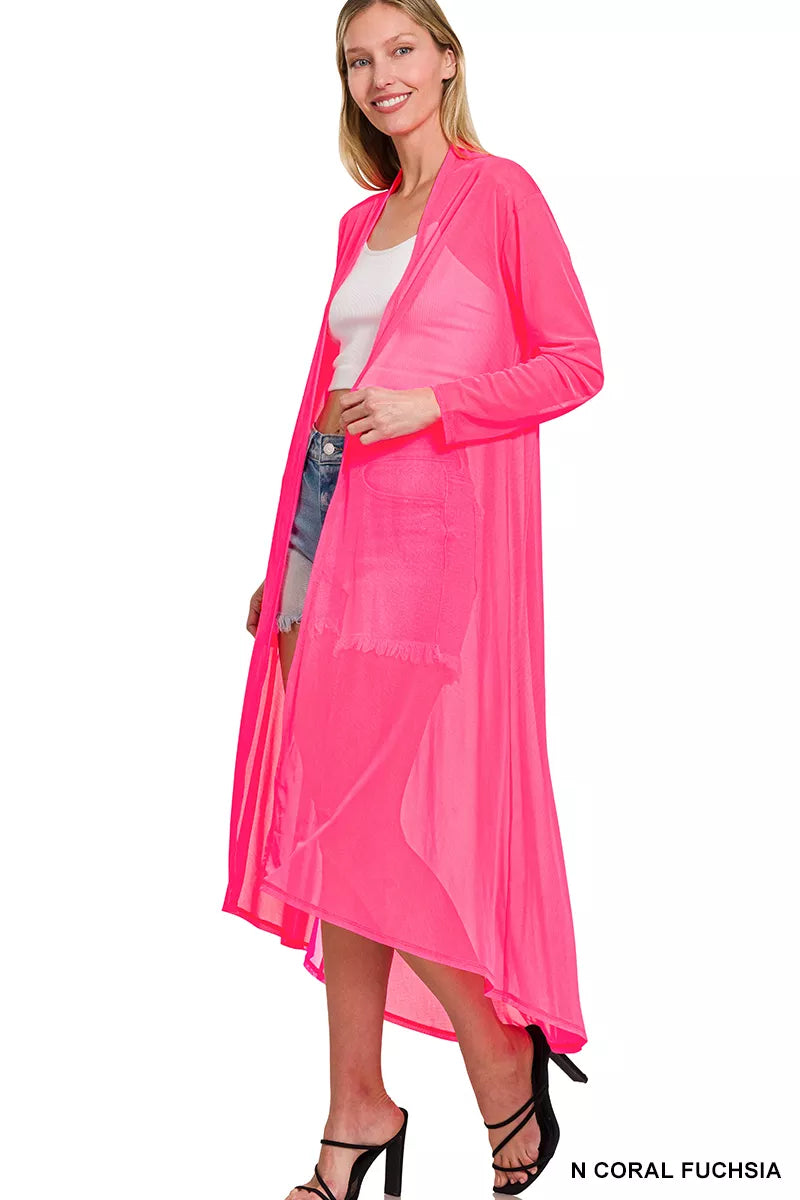 Zenana Mesh Open Front Cardigan