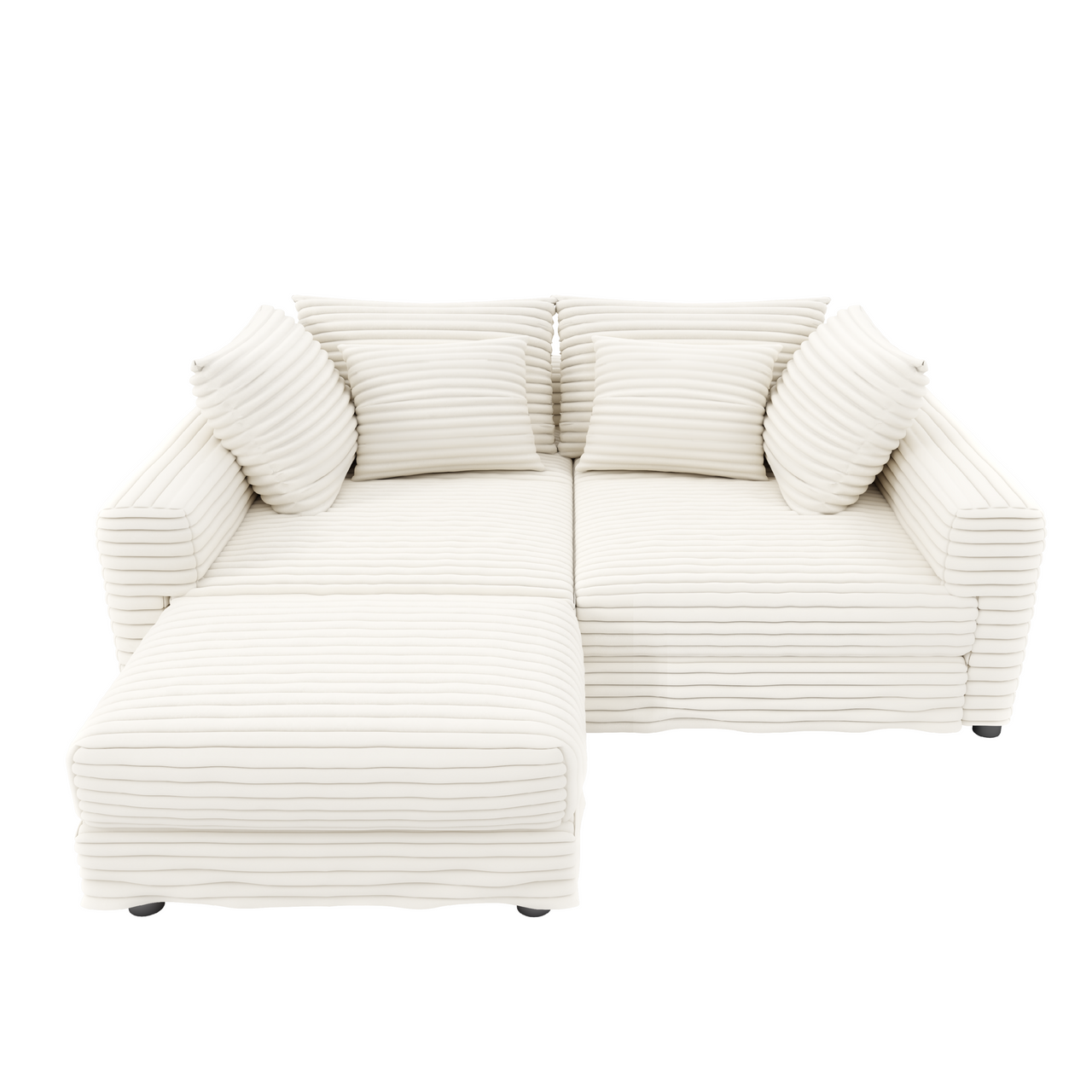 102.4 'Plush Corduroy 4-Seat Sofa,Modern Comfy Upholstered Sofa Cloud Couch,Deep Seat Couches with Soft Pillows and Movable Ottoman,Convertible Sofa Lounge Chair,for Living Room,Apartment,Office,Beige