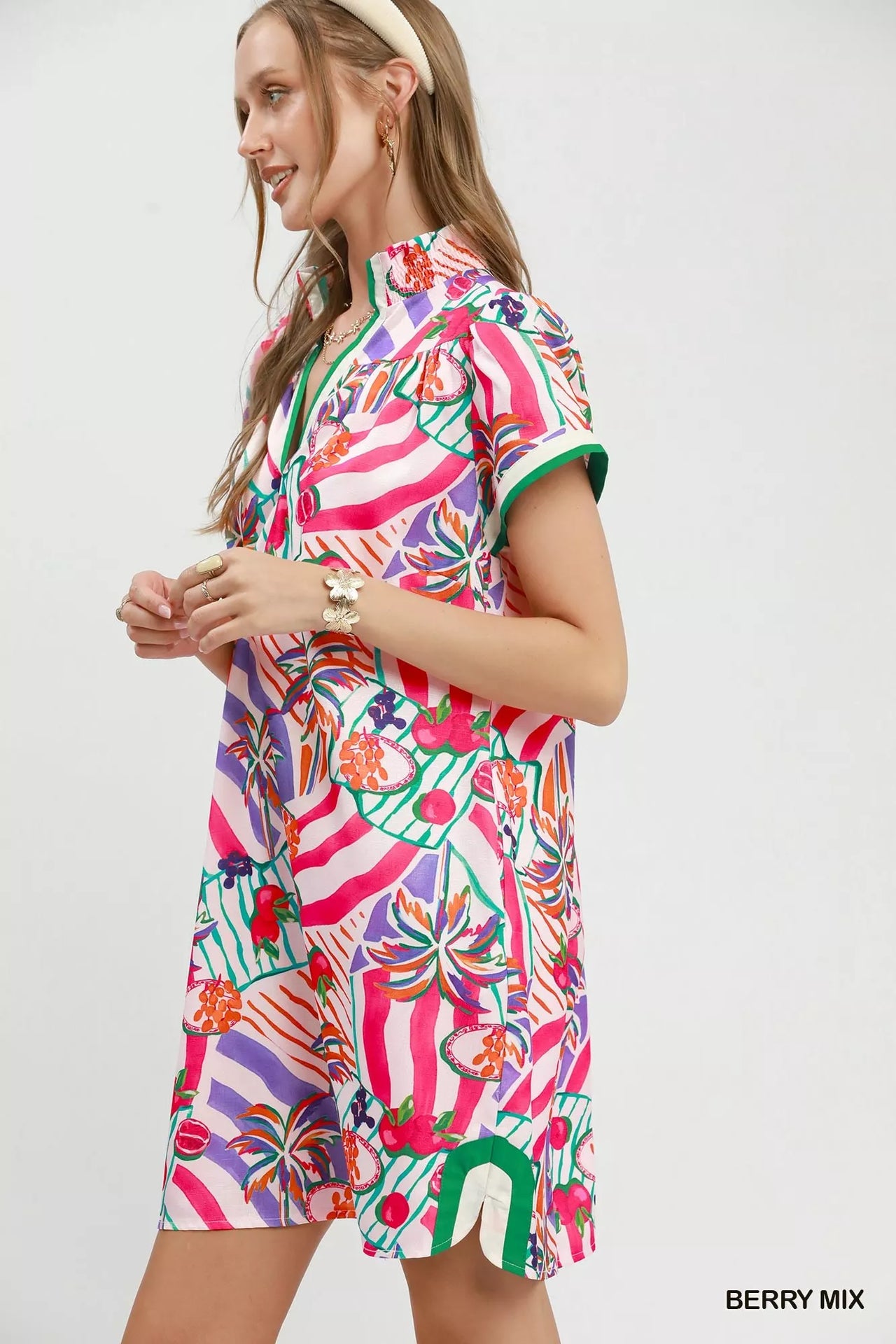 Umgee Tropical Print Collared Shift Dress