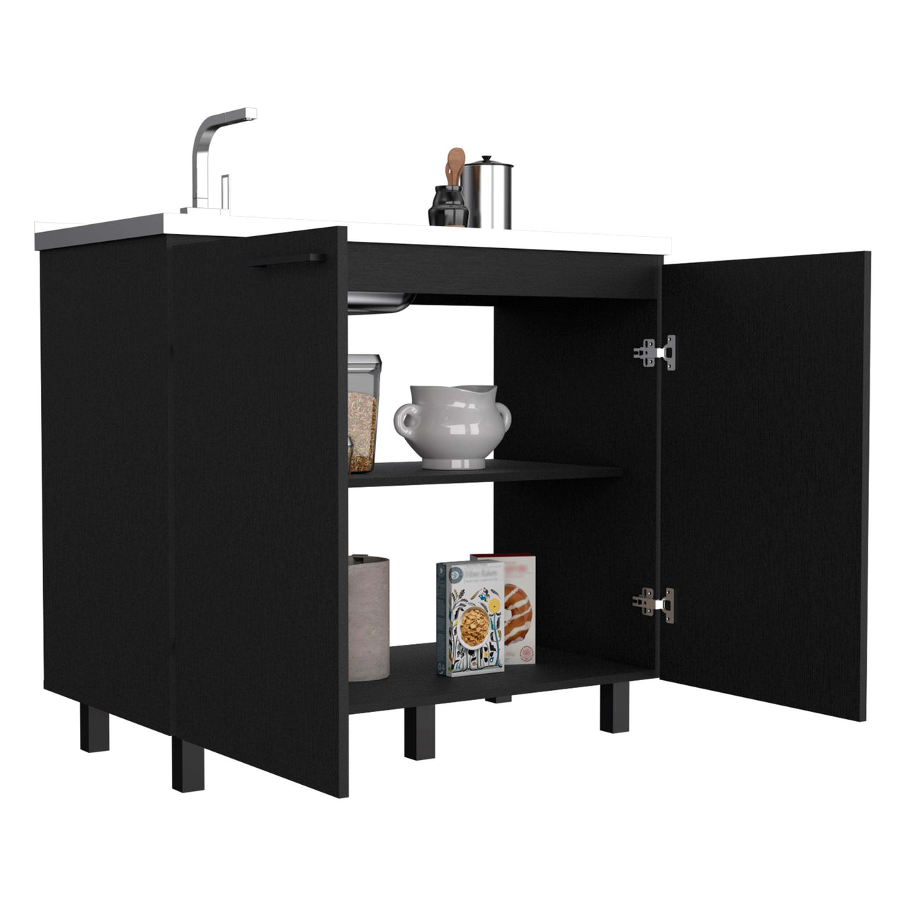 Napoles 2 Utility Sink with Cabinet, Stainless Steel Countertop, Interior Shelf - Wenge