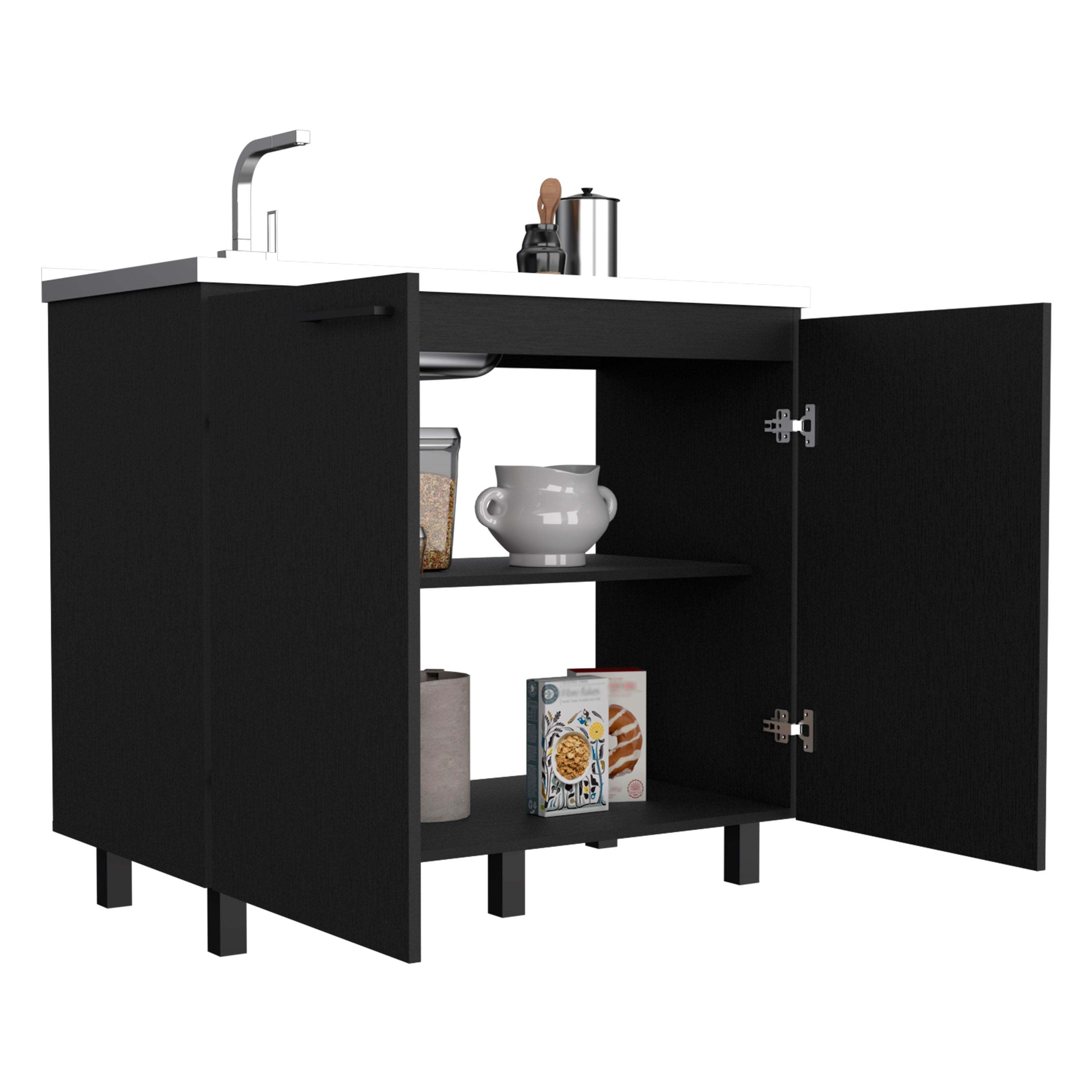 Napoles 2 Utility Sink with Cabinet, Stainless Steel Countertop, Interior Shelf - Wenge