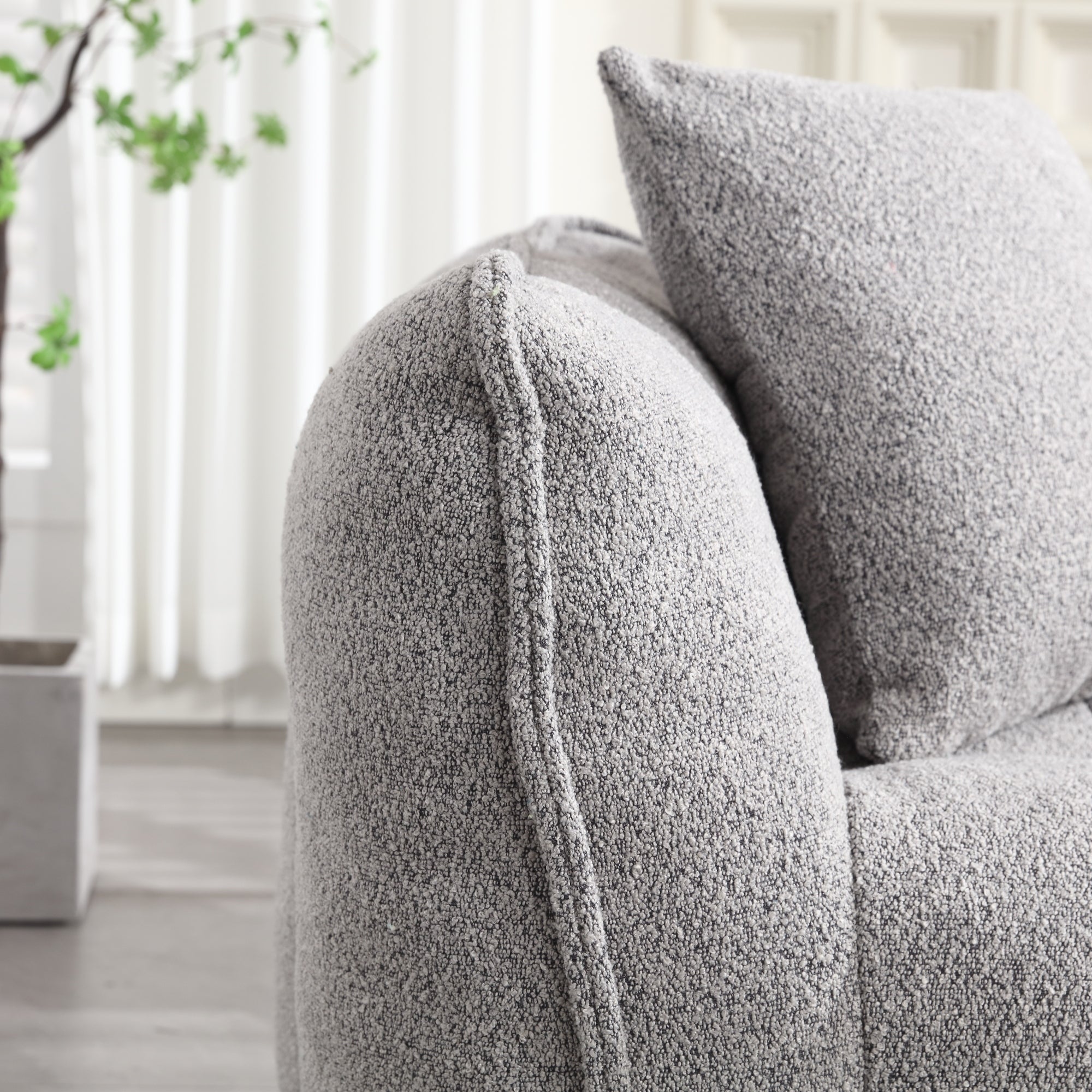 Cozy Beanbag Chair with High Resilience Foam Core for Two - Grey Chenille, 66x35x25 inches