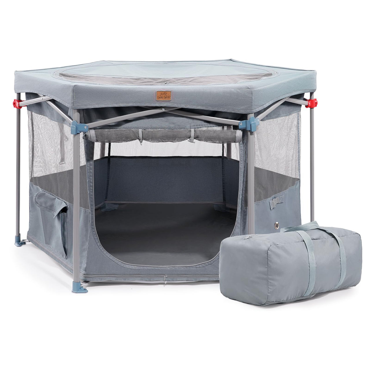 CANINE CANYON Zora Portable Pet Playpen Foldable Dog Playpens for Indoor and Outdoor Exercise Pop Up Pet Fence with Carrying Case for Dogs/Puppies Dove Gray 49