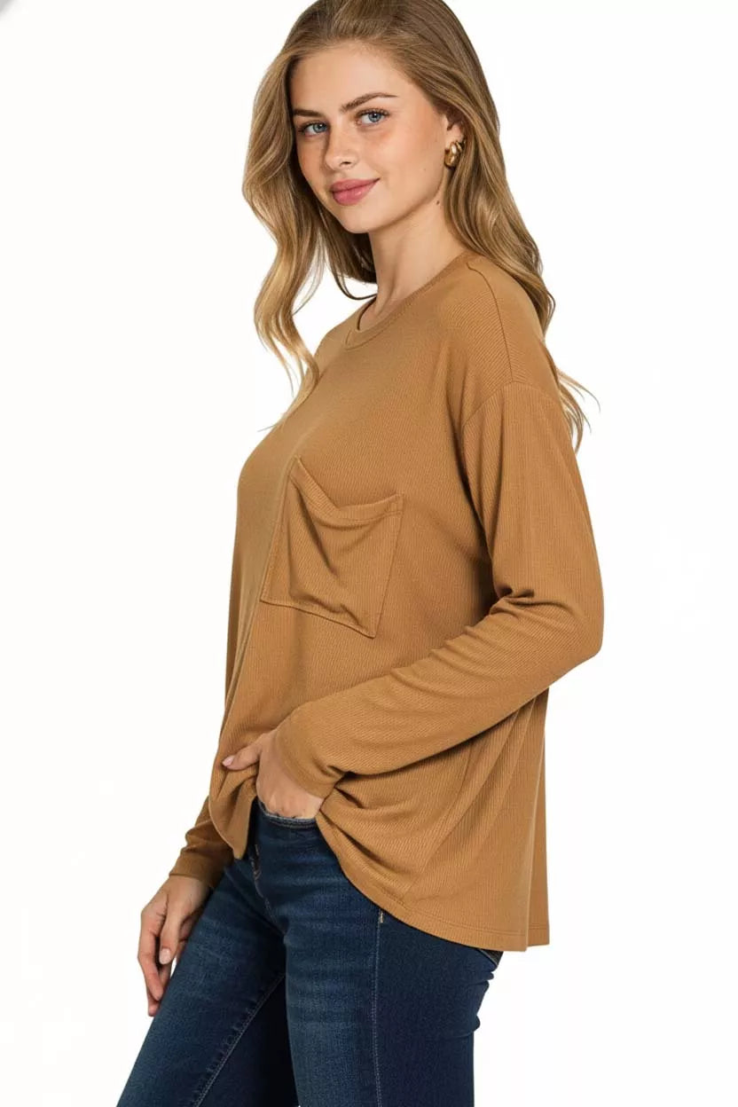 Zenana Ribbed Rayon Span Dolman Sleeve Top