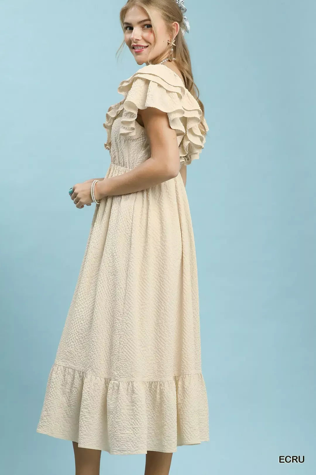 Umgee Textured Ruffle Midi Dress