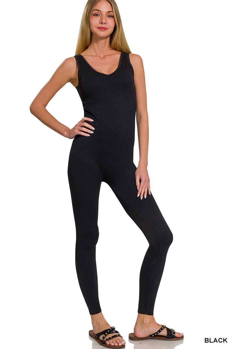 Zenana Ribbed Bra Padded Sports Seamless Bodysuit