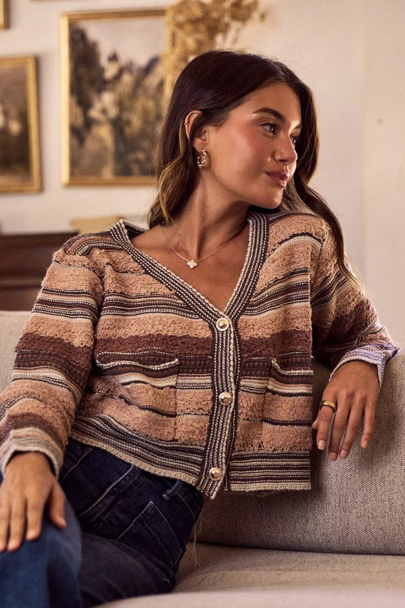 SO ME Textured Variegated Multi Color Cardigan